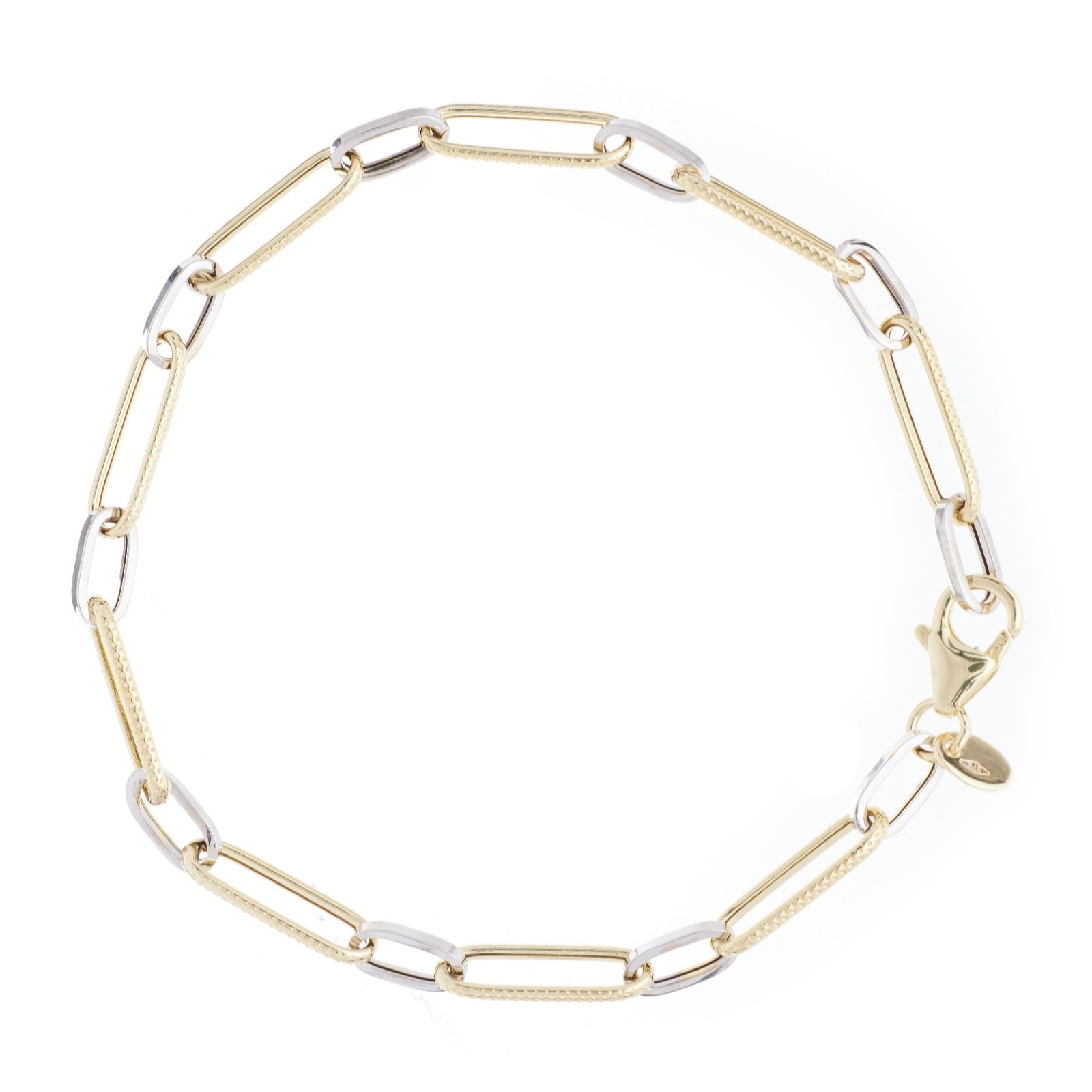  GOLD 9ct Italian Gold Two Tone Paperclip Bracelet 1.9g - 351644