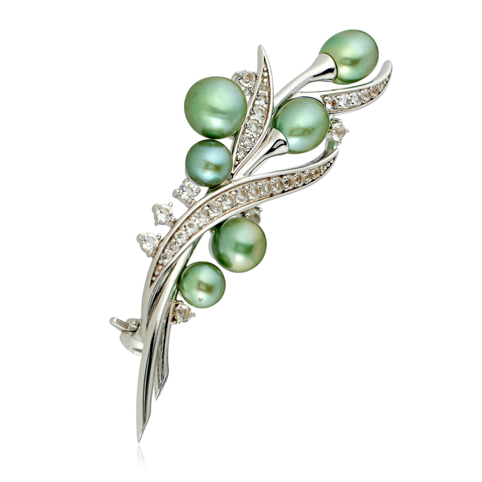 Lara Pearl Oval & Button Cultured Pearl Brooch Sterling Silver