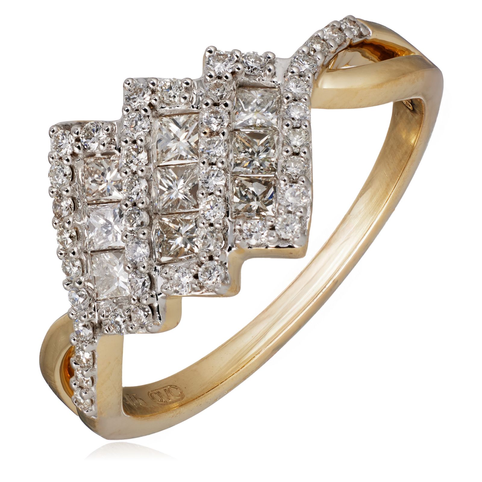 0.50ct Mixed Cut Diamond 3 Row Ring 9ct Gold