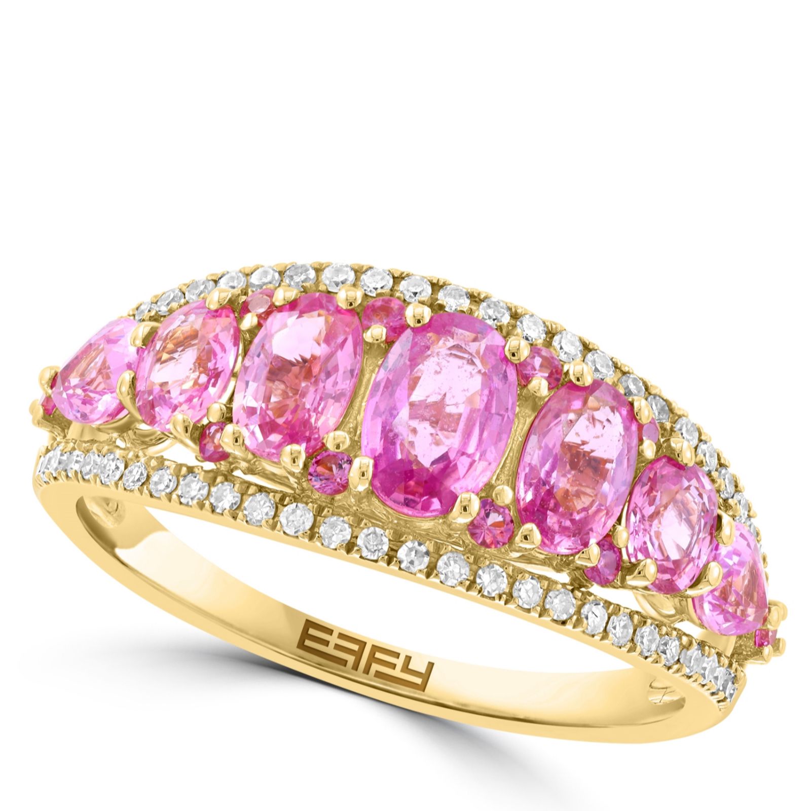 Effy 1.90ct Mixed-Cut Pink Sapphire & 0.22ct Diamond Band Ring 14ct Gold