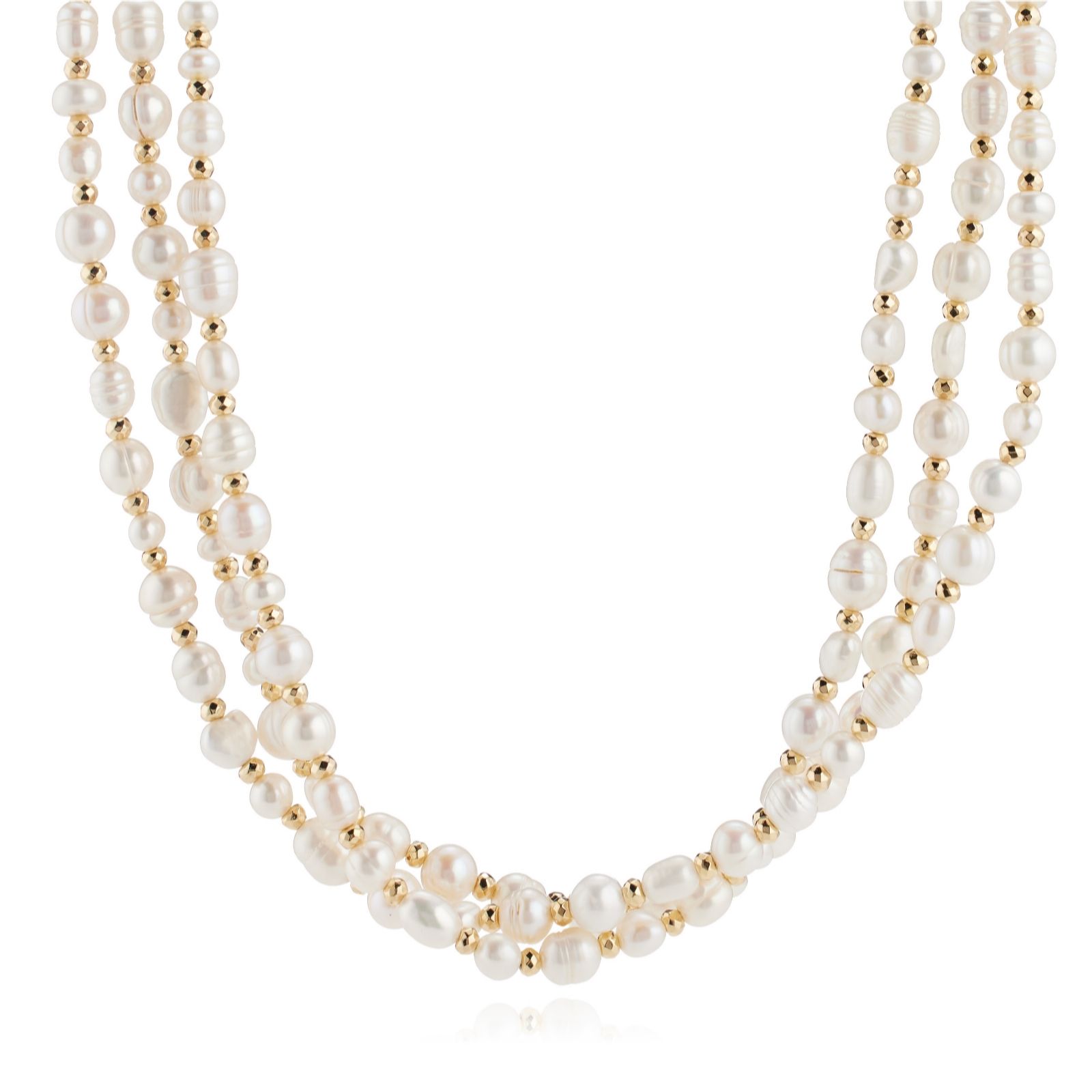 Lara Pearl 5-9mm Fresh Water Pearl & Haematite 152cm Necklace Stainless Steel