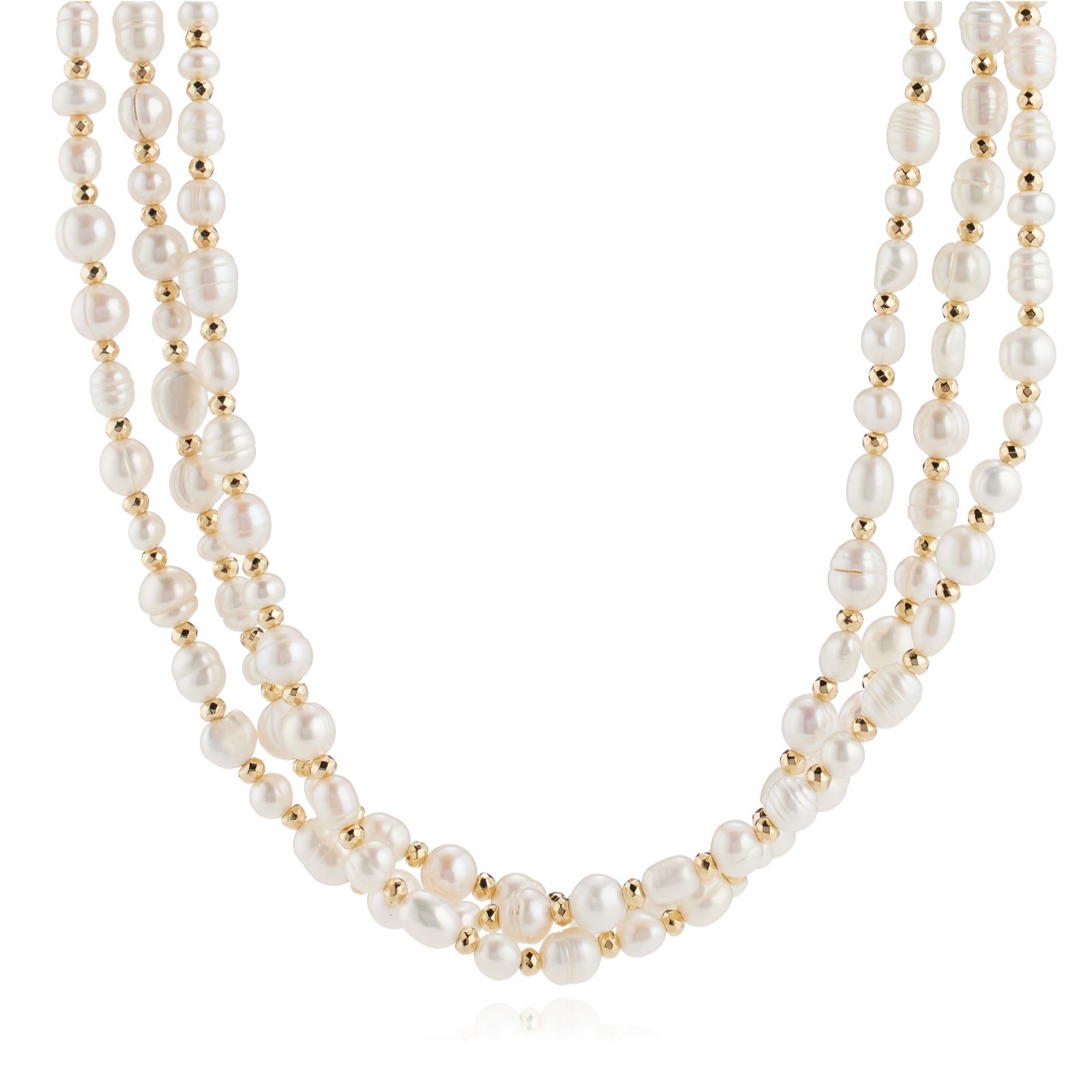 Lara Pearl 5-9mm Fresh Water Pearl & Haematite 152cm Necklace Stainless Steel