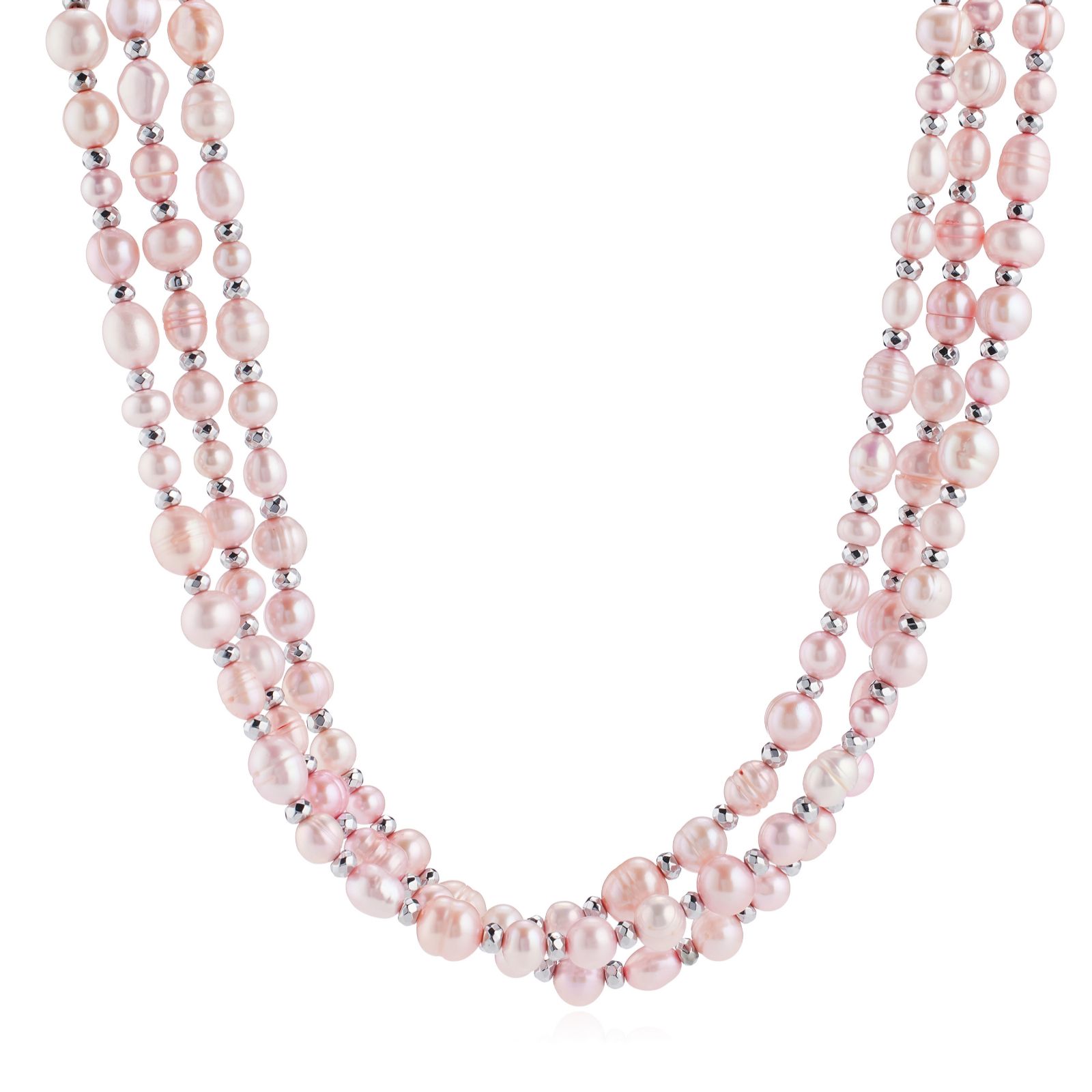 Lara Pearl 5-9mm Fresh Water Pearl & Haematite 152cm Necklace Stainless Steel