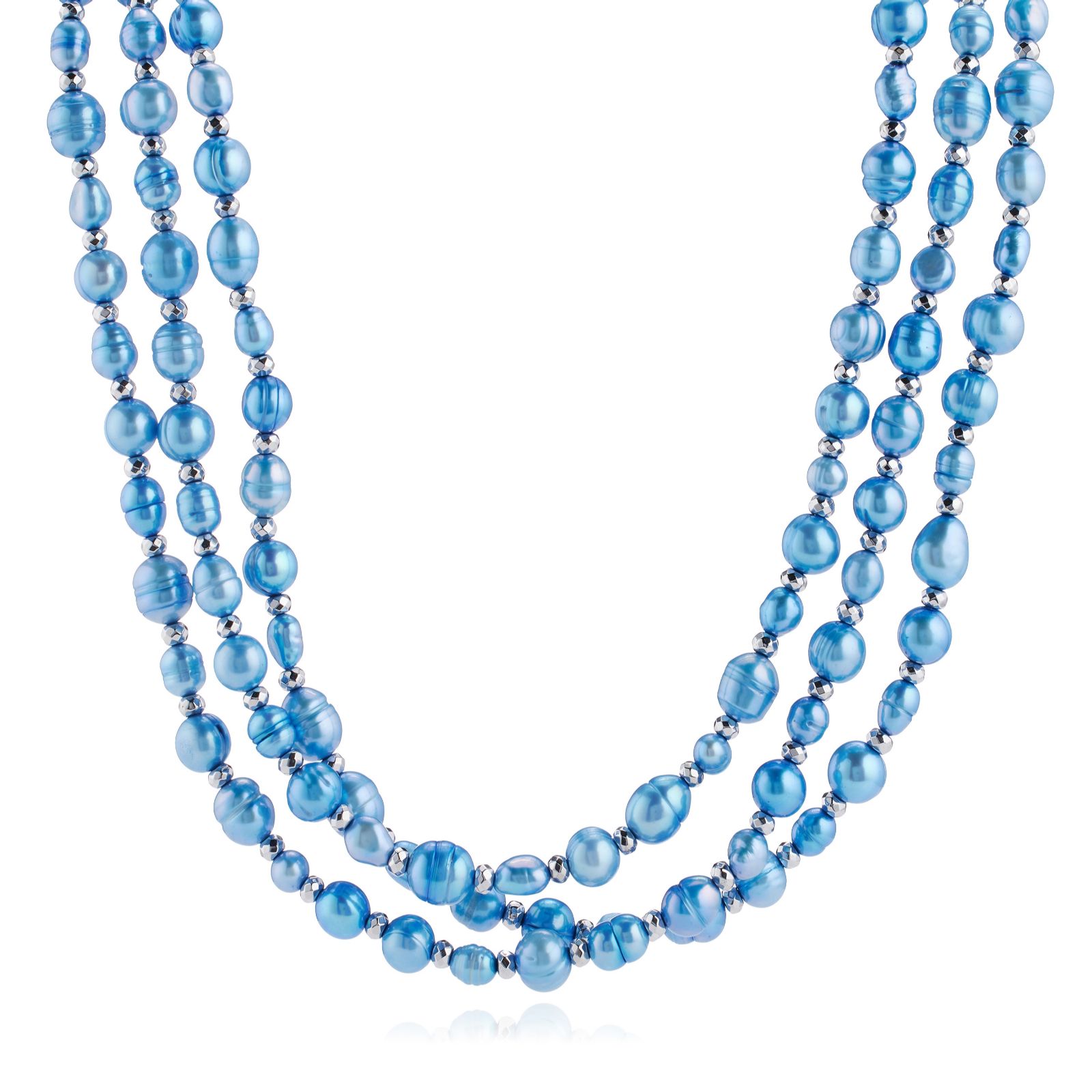 Lara Pearl 5-9mm Fresh Water Pearl & Haematite 152cm Necklace Stainless Steel