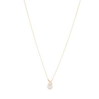 Lara Pearl 9-10mm Button Pearl and White Topaz Pendant Necklace and Chain
