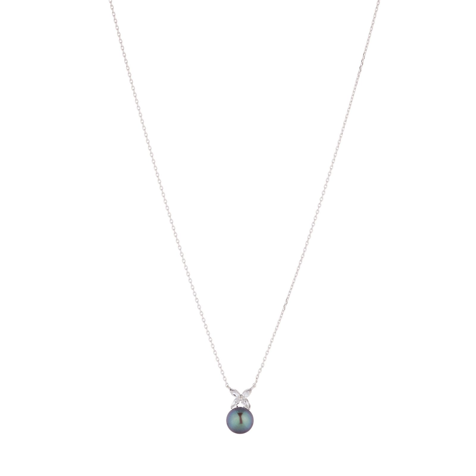 Lara Pearl 9-10mm Button Pearl and White Topaz Pendant Necklace and Chain