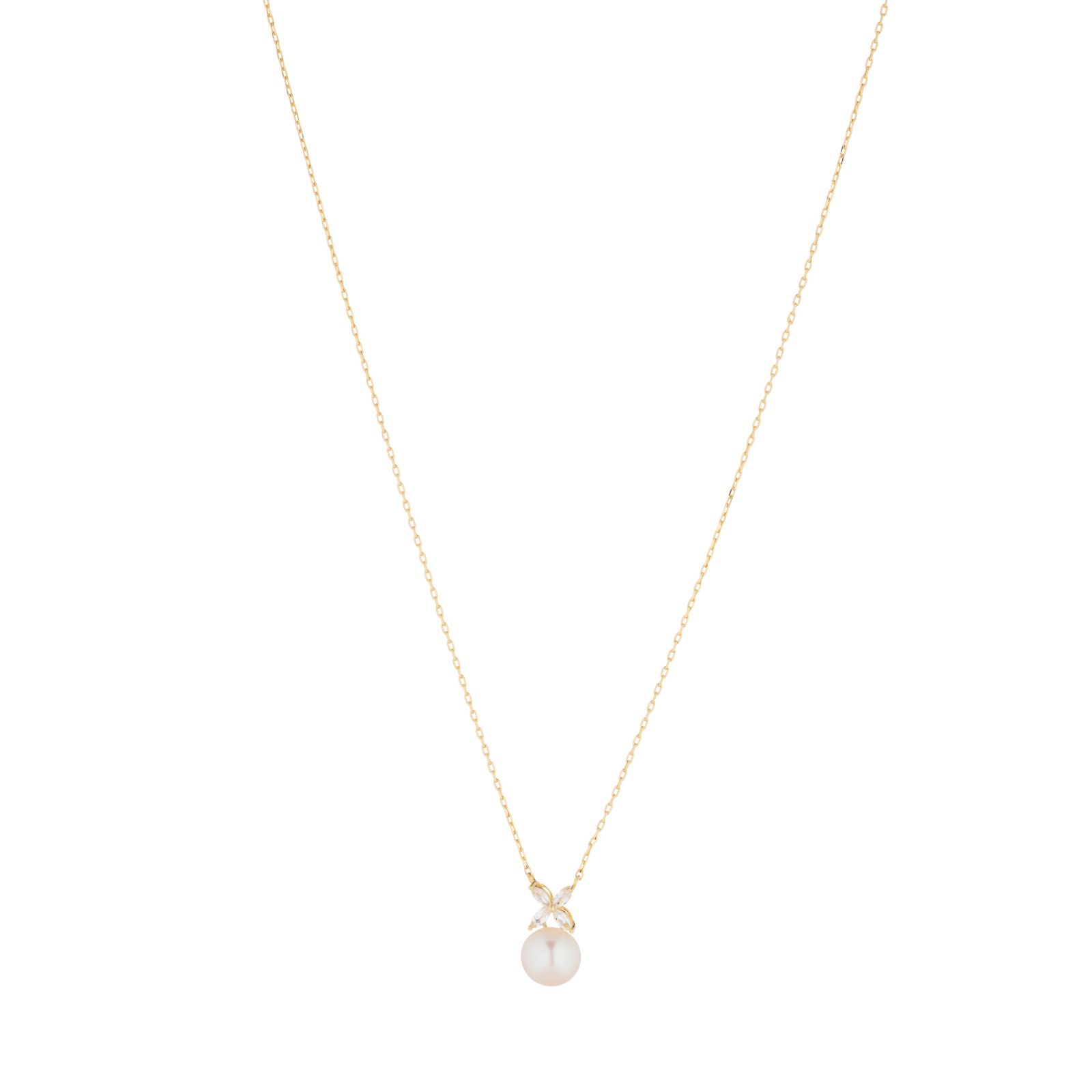 Lara Pearl 9-10mm Button Pearl and White Topaz Pendant Necklace and Chain