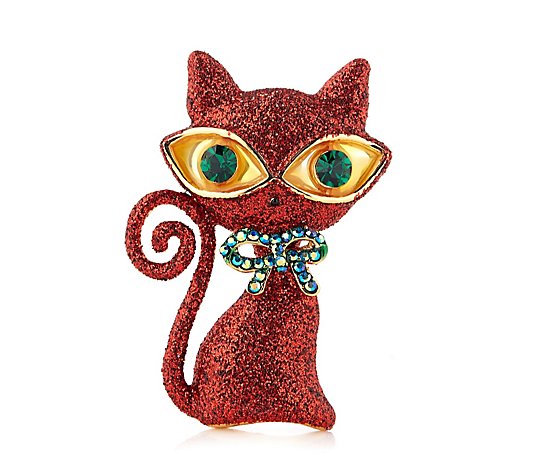 Butler & Wilson Cat with Glasses and Bow Brooch