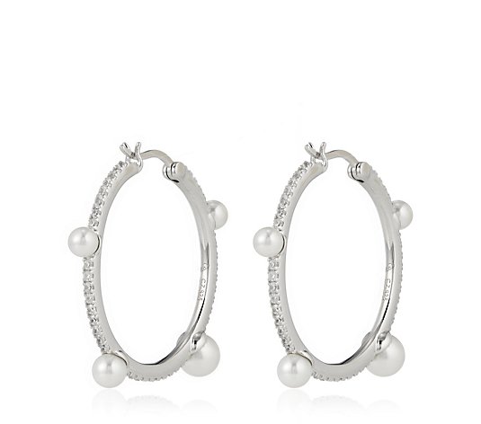 Danni Minogue Diamonique Simulated Pearl Hoop Earring Sterling Silver