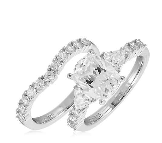 Diamonique 4ct tw Vintage Style Ring Set Sterling Silver