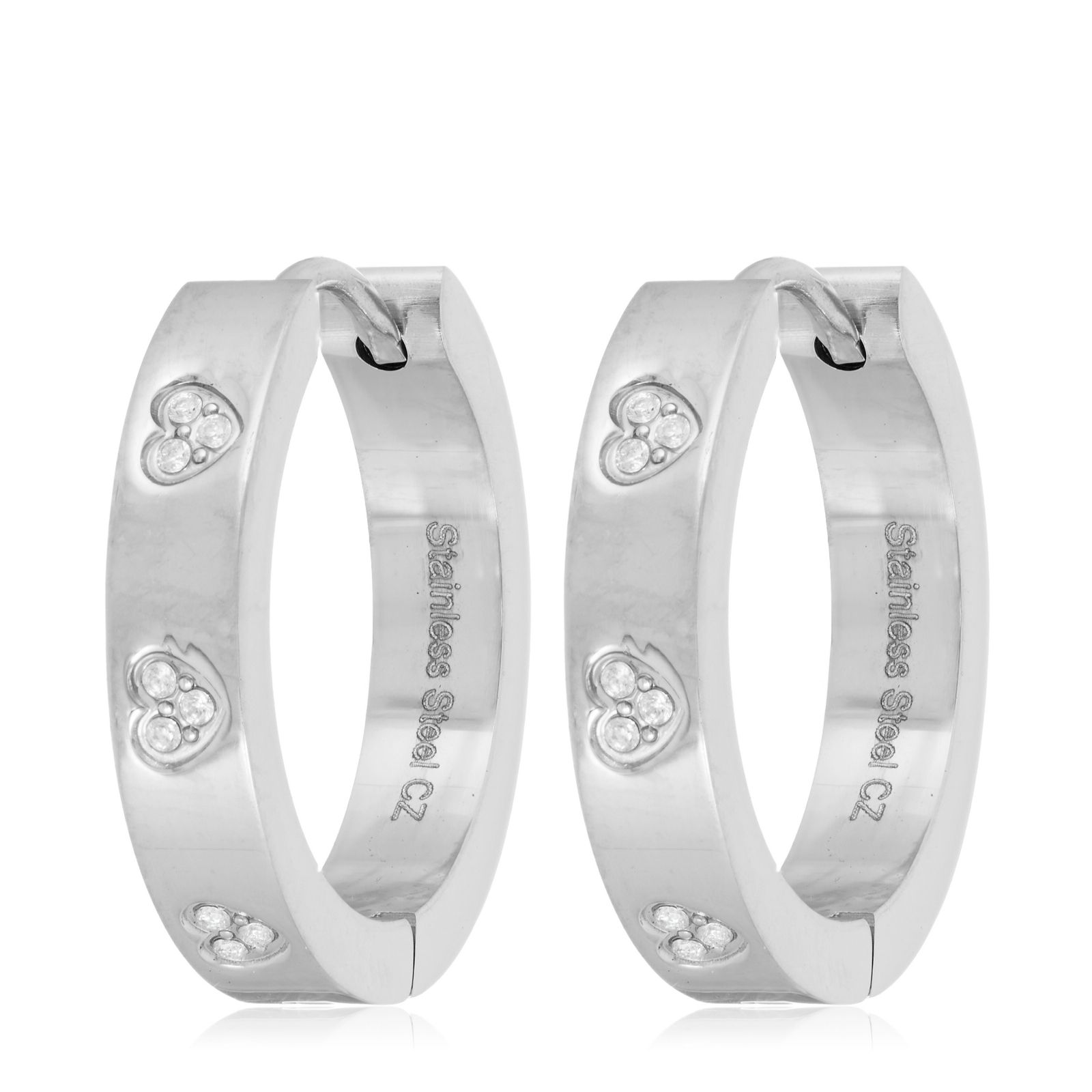 Steel by Diamonique Pave Set Hoop Earrings Stainless Steel