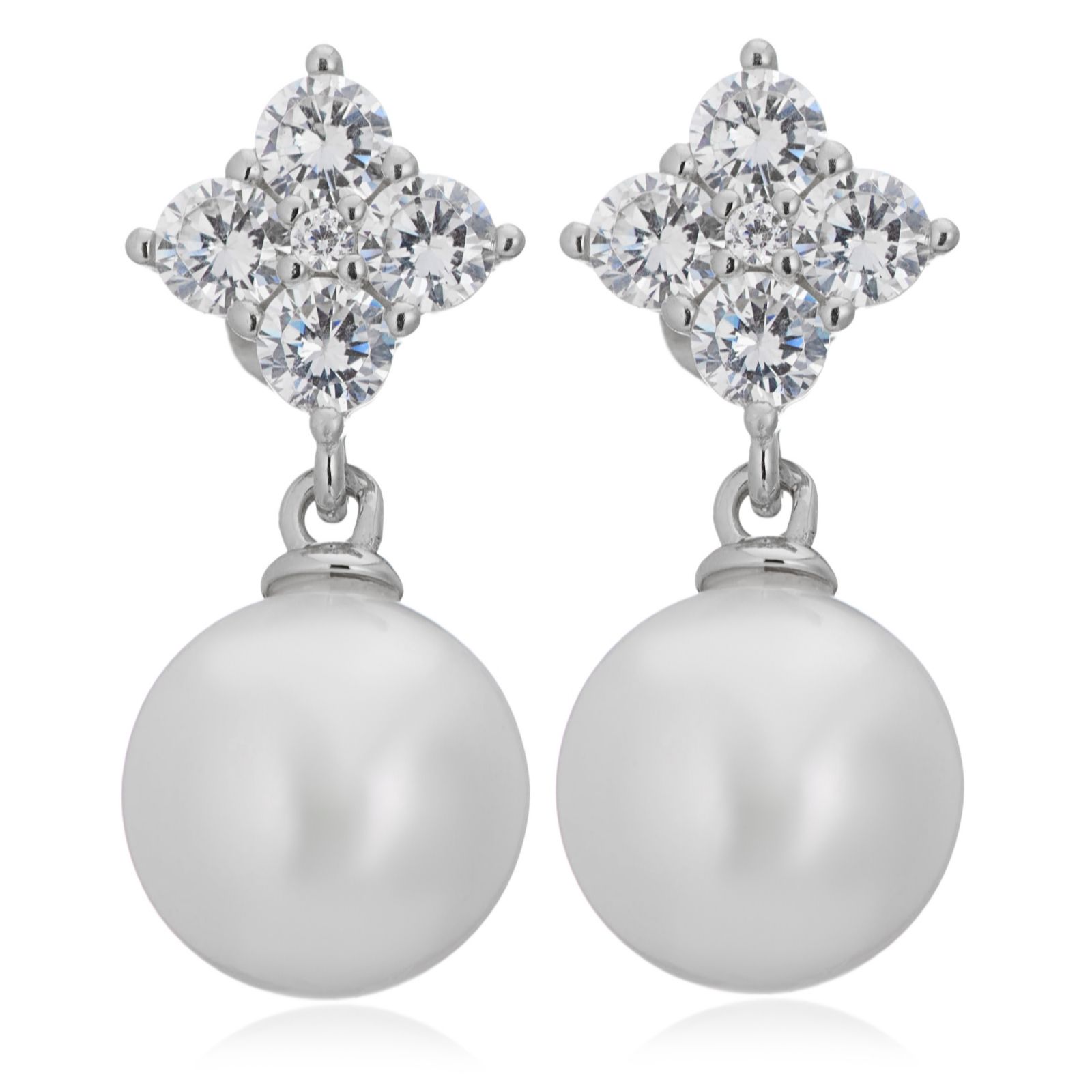 Diamonique 0.5ct tw Simulated Pearl Drop Earrings Sterling Silver
