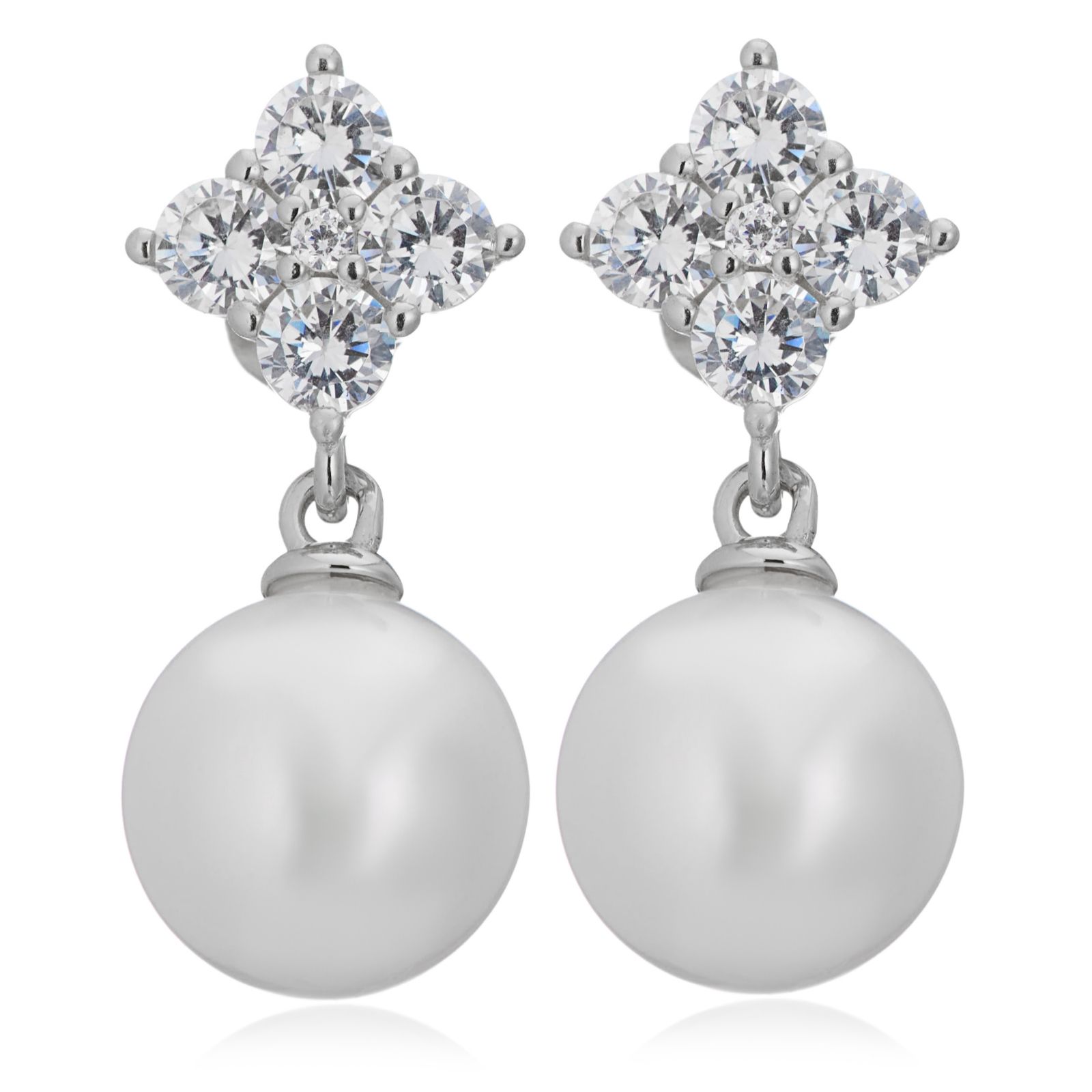 Diamonique 0.5ct tw Pearl Drop Earrings Sterling Silver