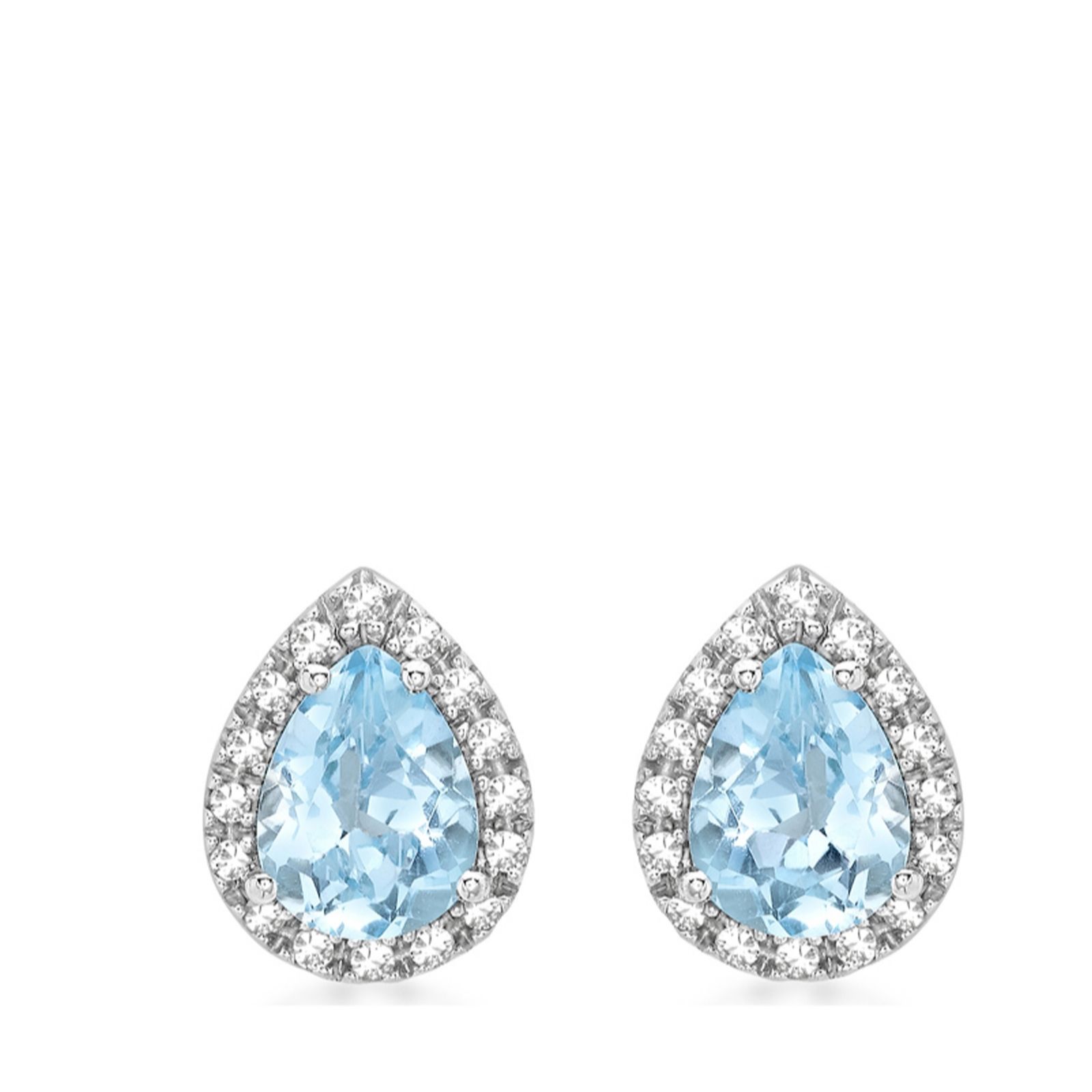 0.22ct Diamond 1.50ct Blue Topaz 9ct White Gold Tear Drop Earrings