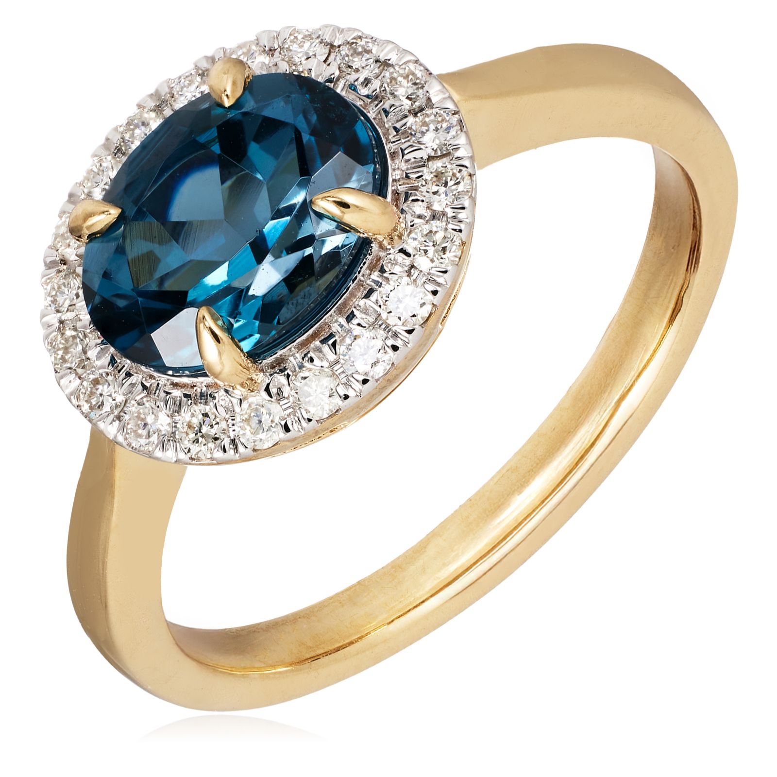 1.25ct London Blue Topaz & 0.15ct Diamond Oval East West Ring 9ct Gold
