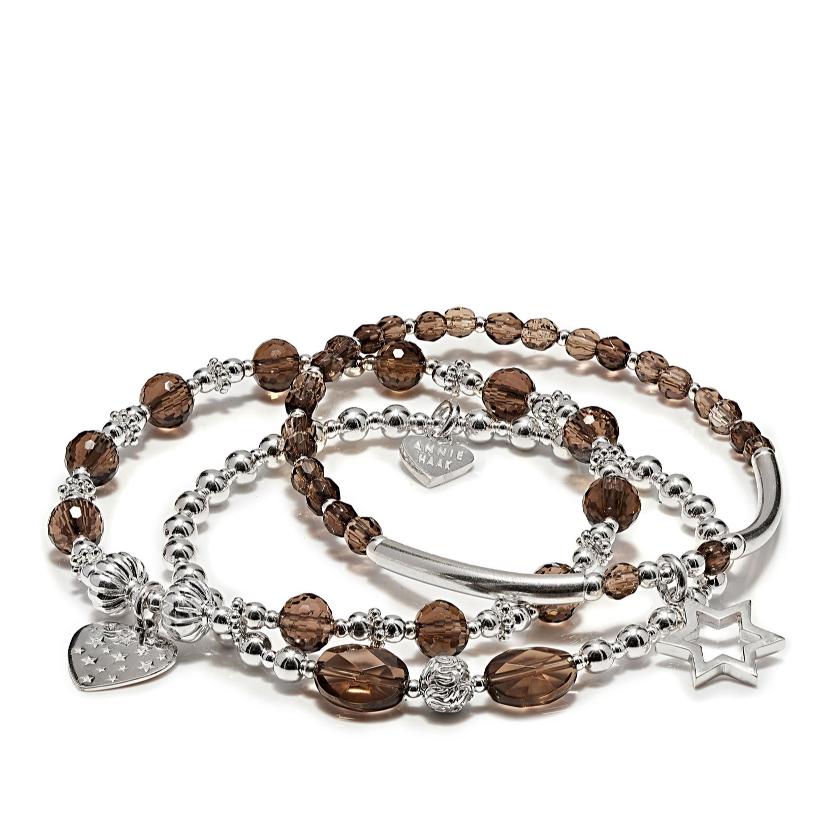 Annie Haak Smoky Quartz Stack Bracelet Set Sterling Silver