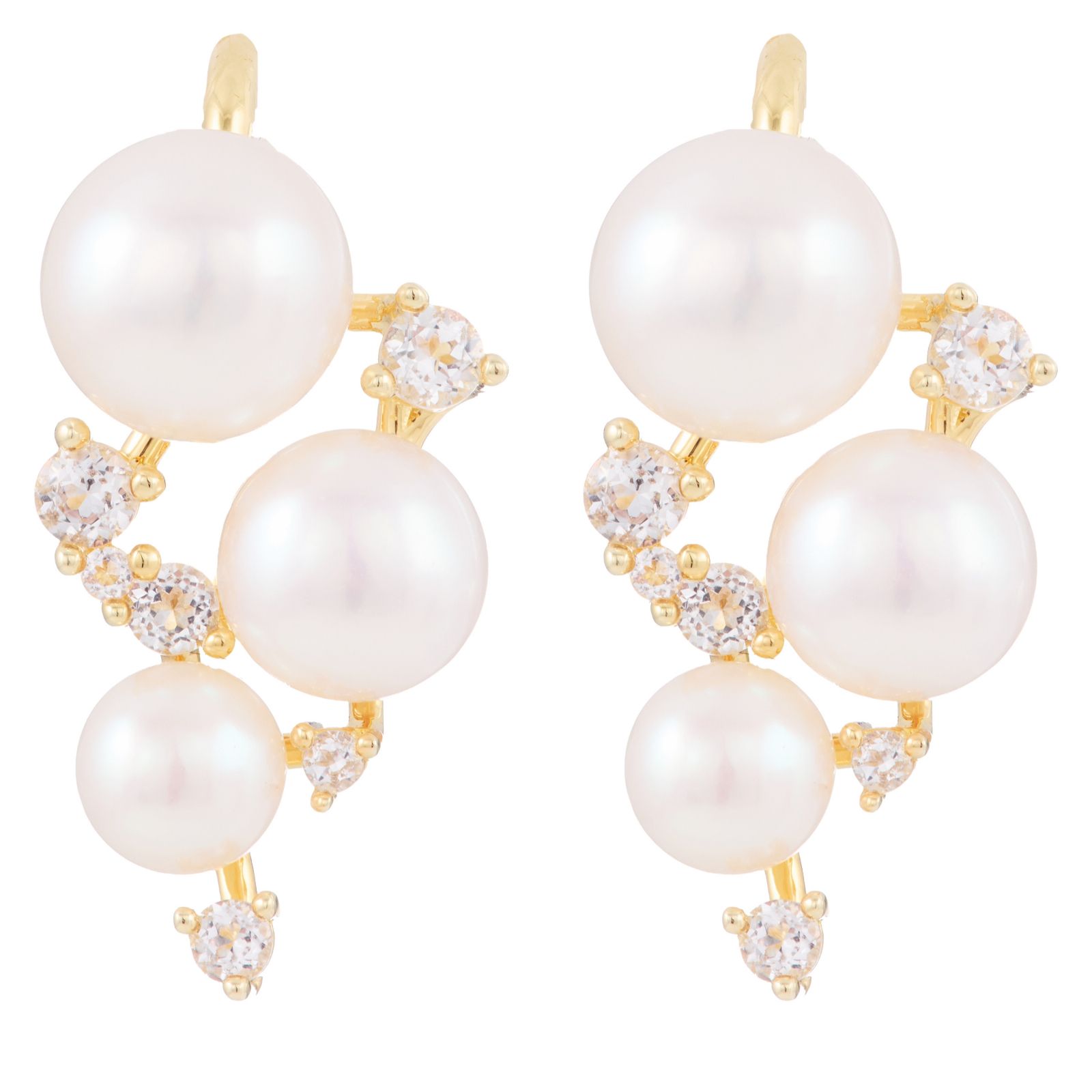 Lara Pearl 5-7.5mm Cluster Pearl and White Topaz Earclimbers