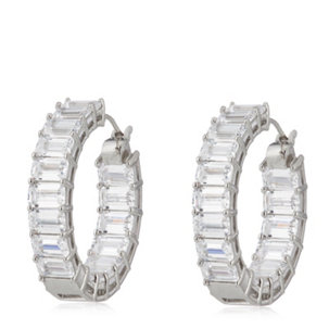 Diamonique 8.5ct tw Baguette Hoop Earrings Sterling Silver - 347246