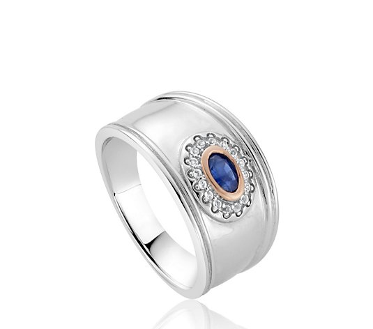 Clogau Sapphire Wide Ring Sterling Silver & 9ct Gold