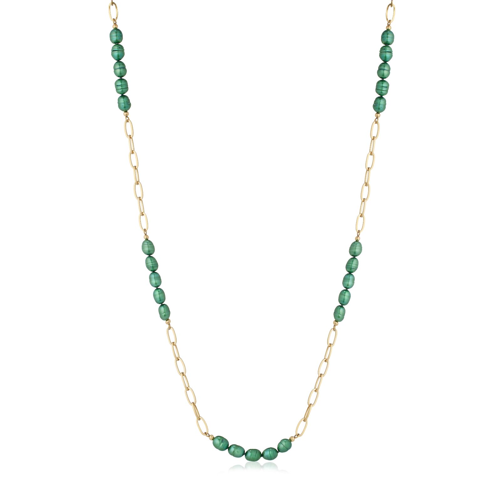 Lara Pearl Ringed Oval Pearl & Chain Link 100cm Necklace Stainless Steel