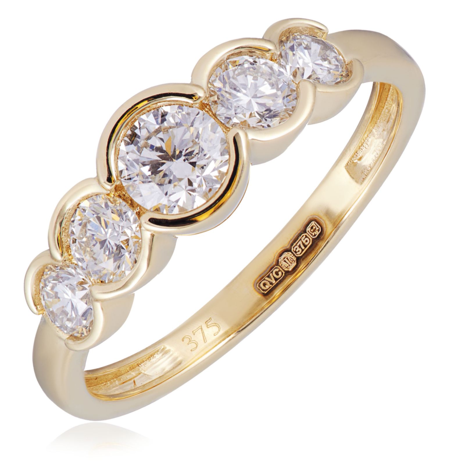 1ct Diamond 5 Stone Bezel Set Ring 9ct Gold