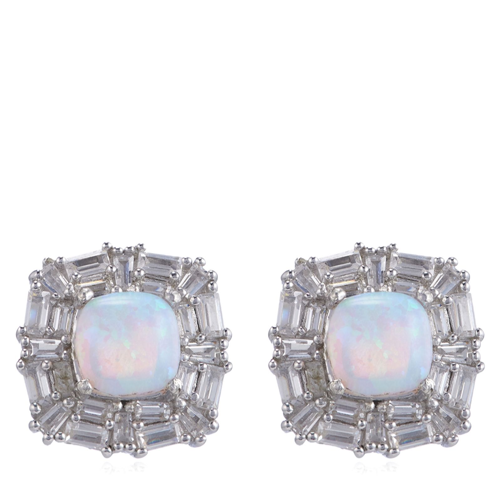 Diamonique 1ct tw Opal Mixed Cut Stud Earrings Sterling Silver