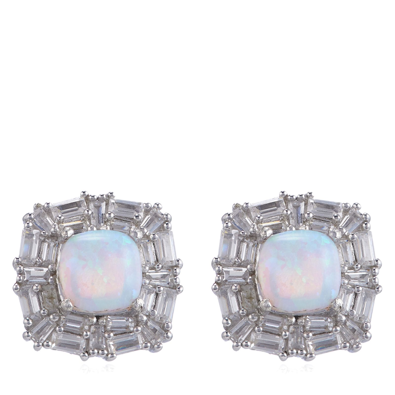 Diamonique 1ct tw Opal Mixed Cut Stud Earrings Sterling Silver