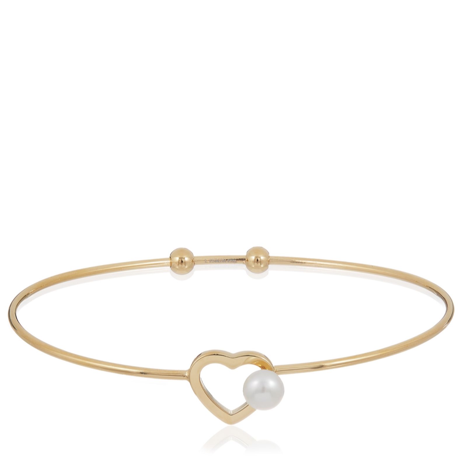 Lara Pearl 5.5-6m Button Pearl Heart Bangle Stainless Steel