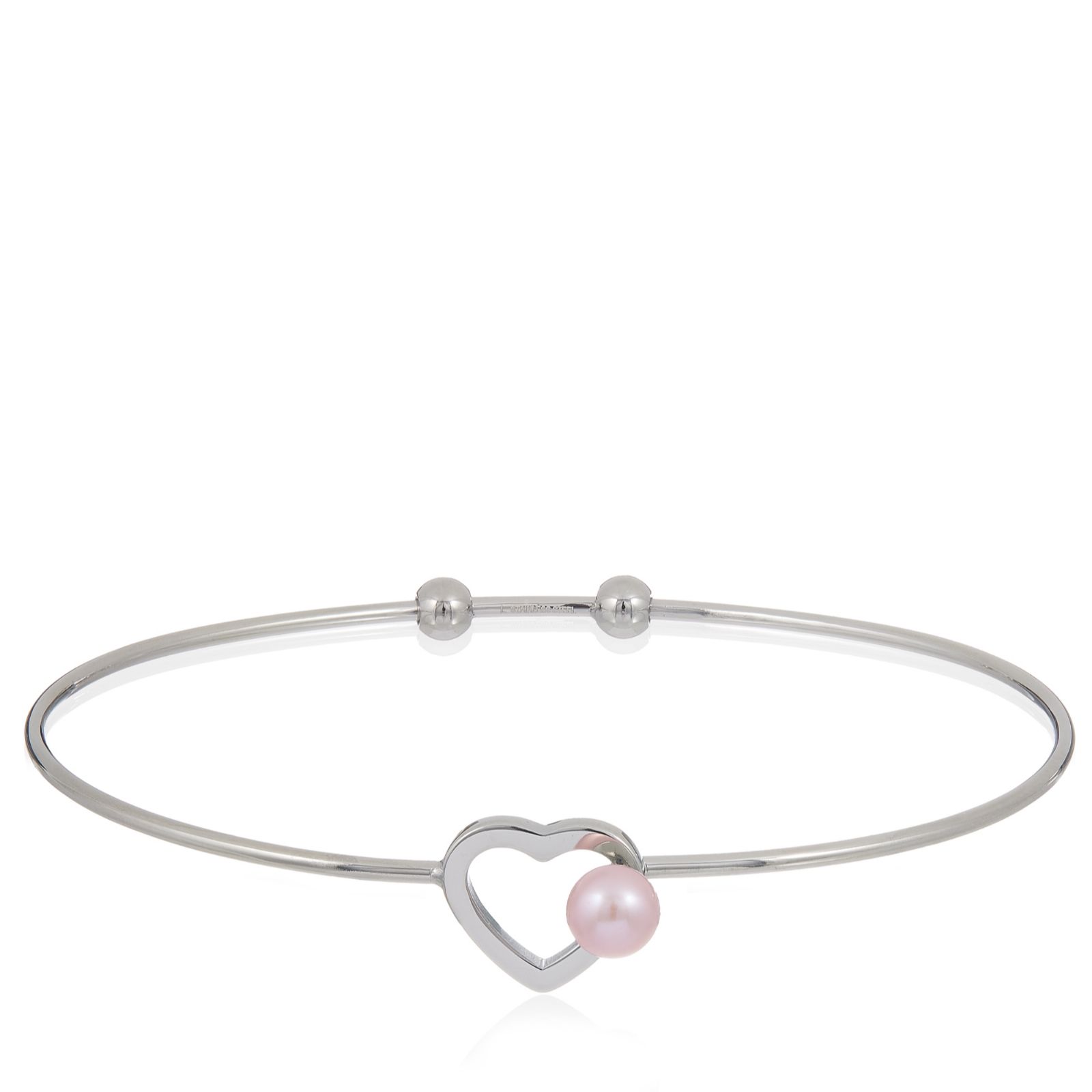 Lara Pearl 5.5-6m Button Pearl Heart Bangle Stainless Steel