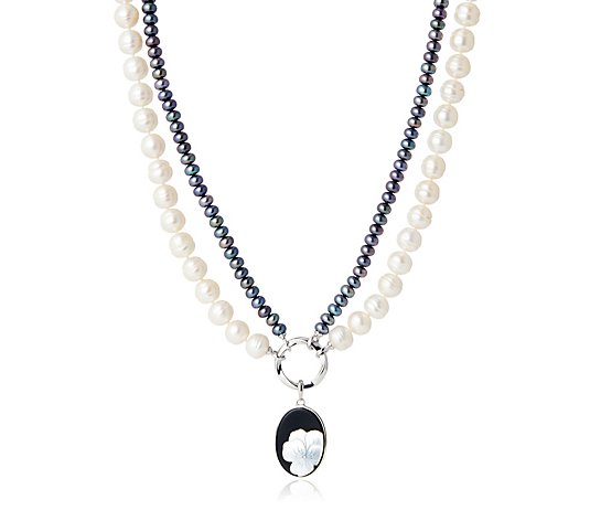 Lara Pearl Cultured Pearl Interchangable Birthstone Flower Cameo Necklace
