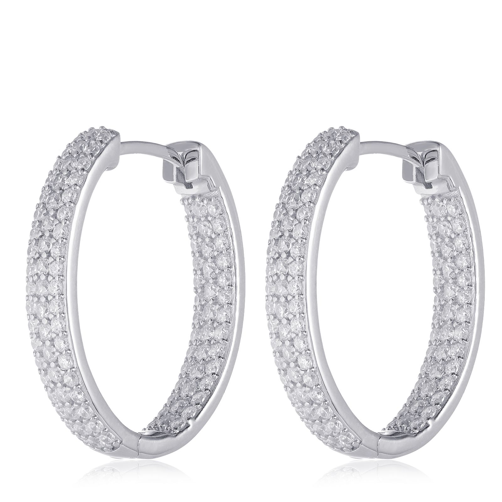 Outlet Diamonique 1.9ct tw Pave Hoop Earrings Sterling Silver