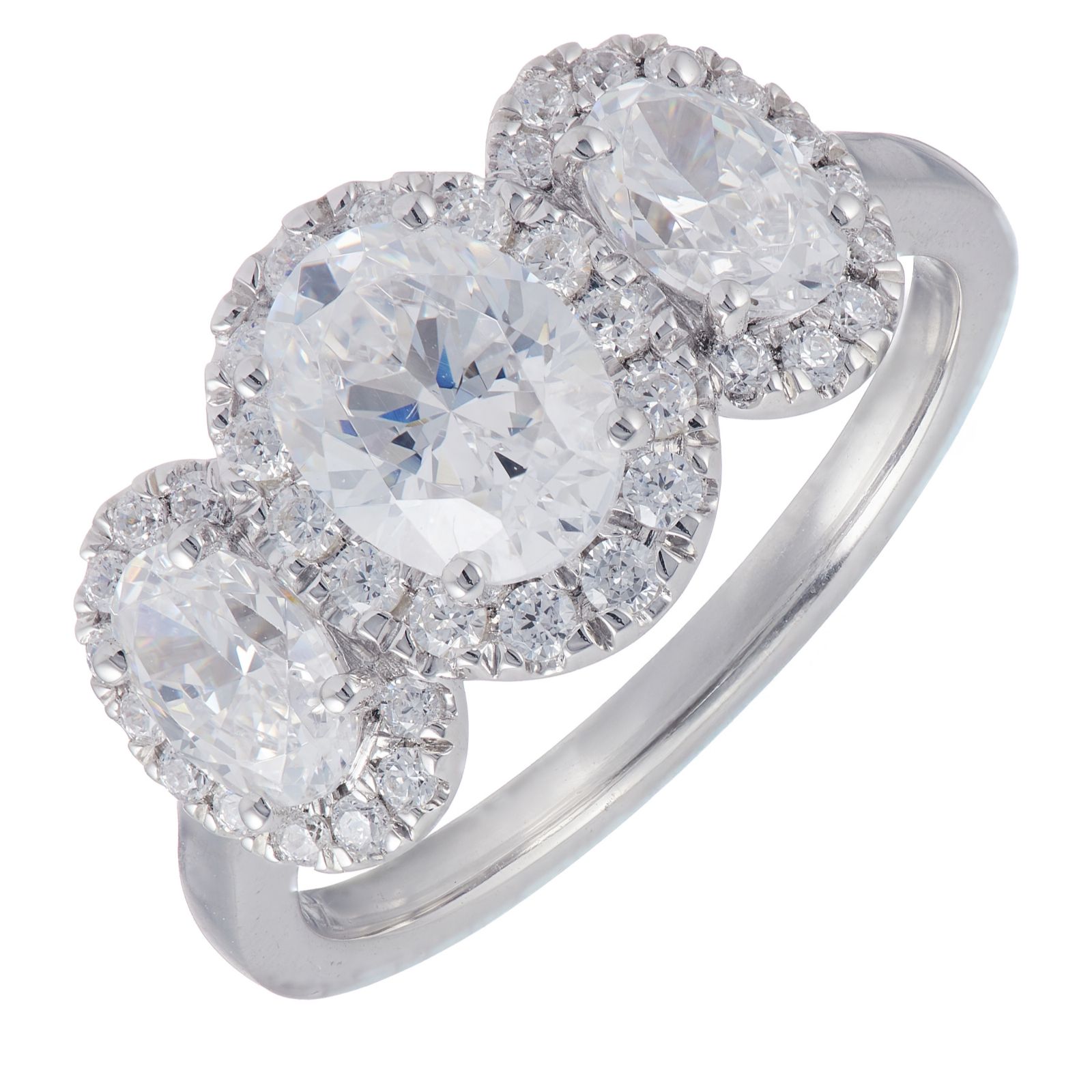 Fire Light 3ct Lab Grown Diamond Oval Halo Trilogy Ring 9ct Gold