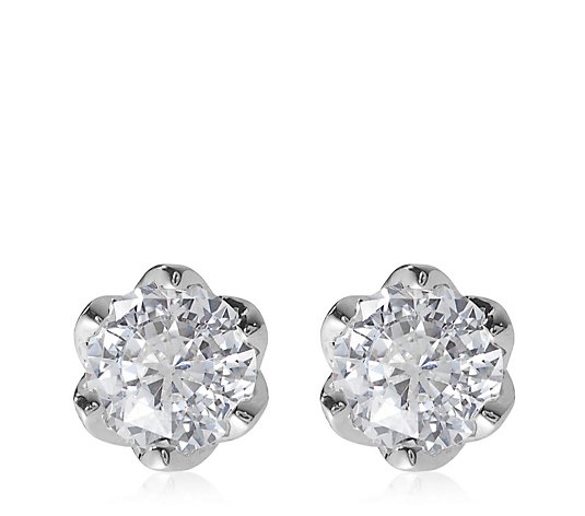 Diamonique Platinum Plated 2ct tw 100 Facet Stud Earrings Sterling Silver