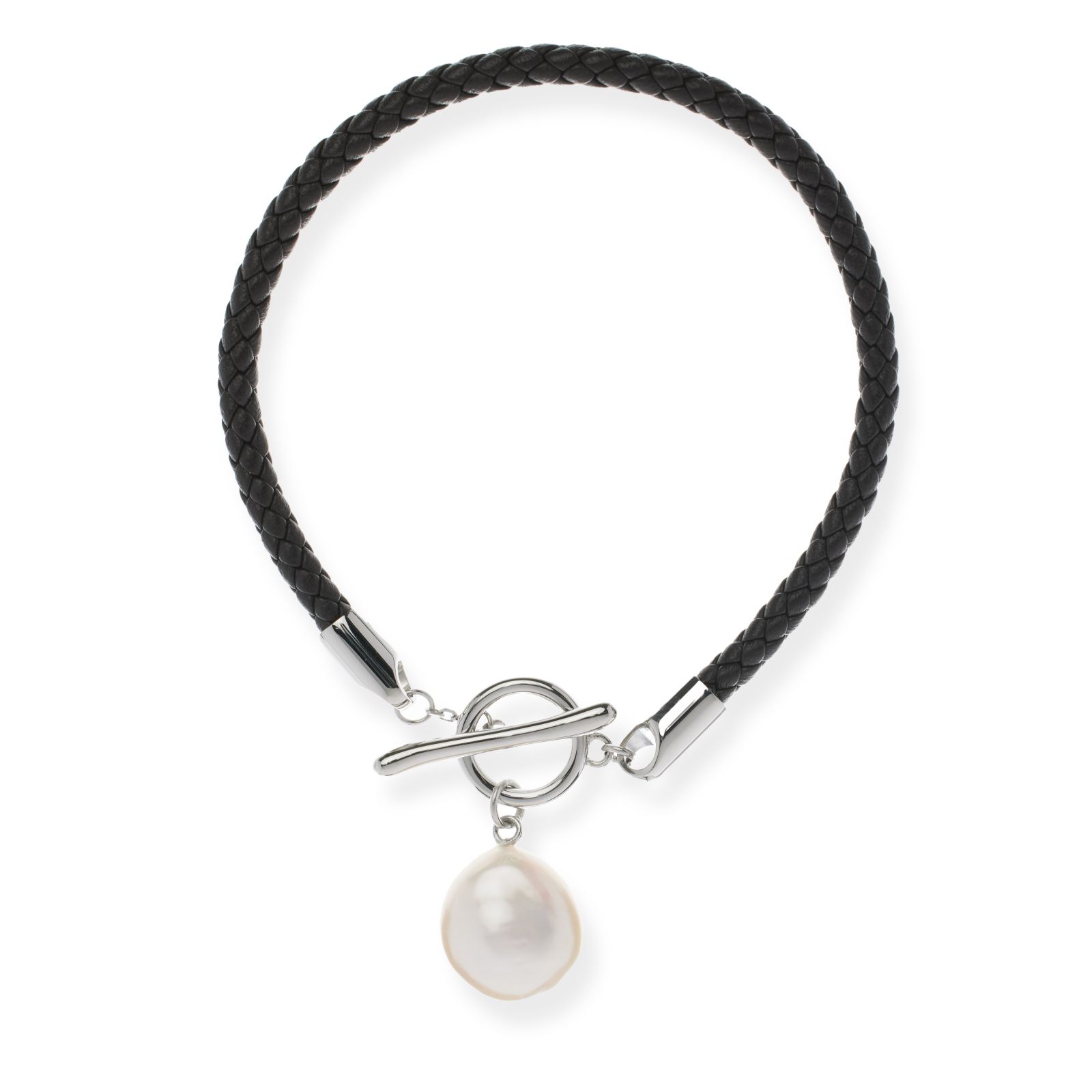 Lara Pearl 13-14mm Baroque Pearl Leather Bracelet Stainless Steel