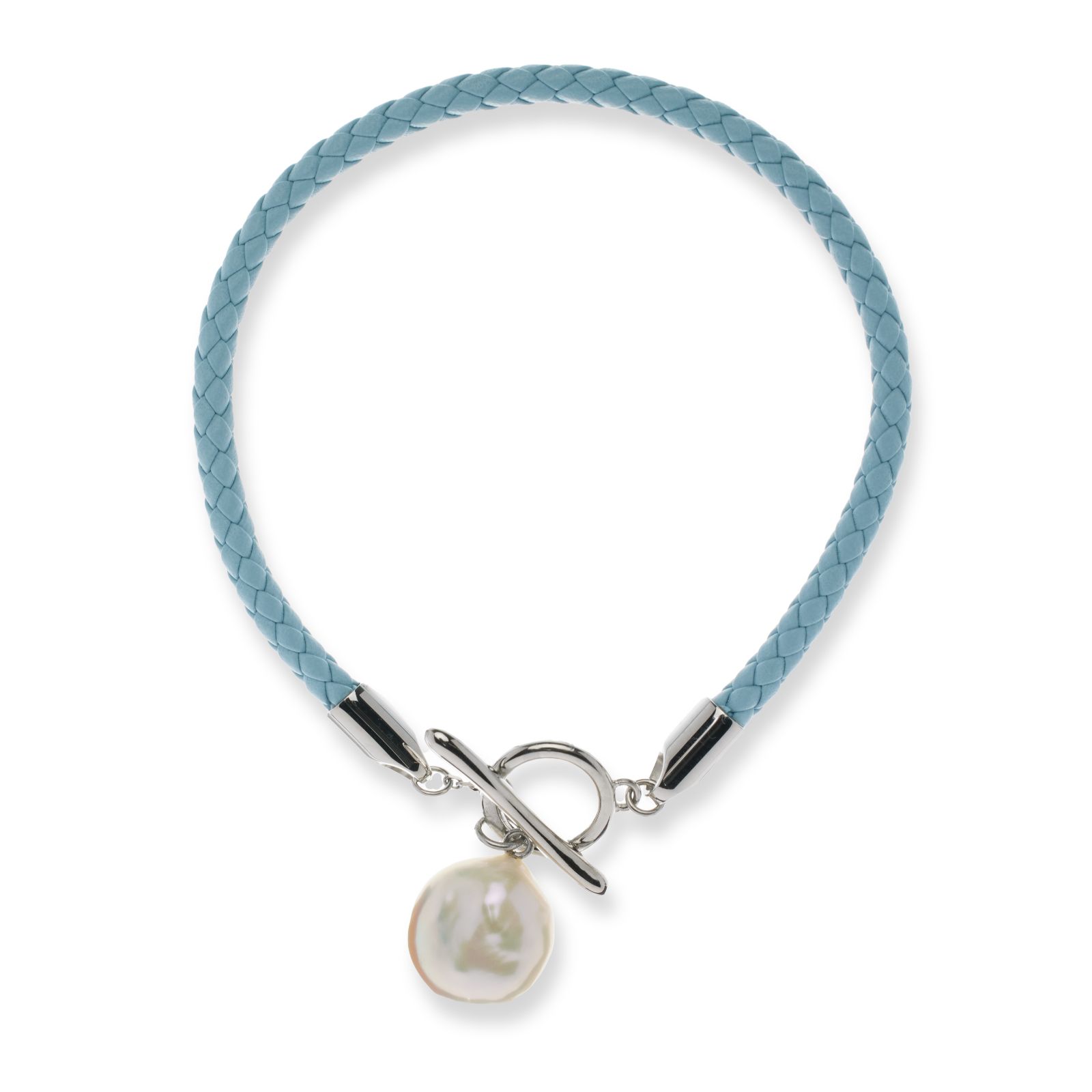 Lara Pearl 13-14mm Baroque Pearl Leather Bracelet Stainless Steel