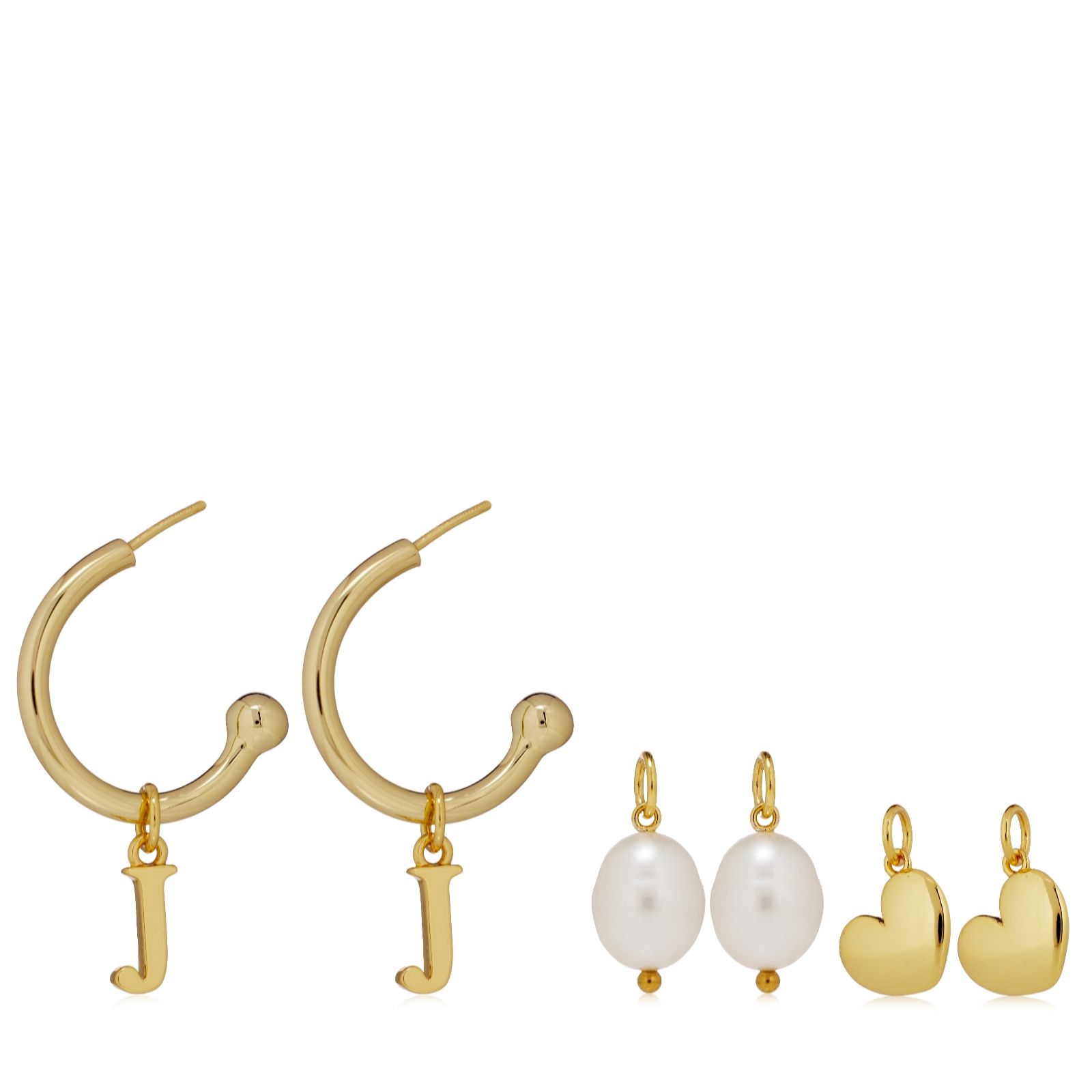 Lara Pearl Interchangeable Hoop Initial Earrings