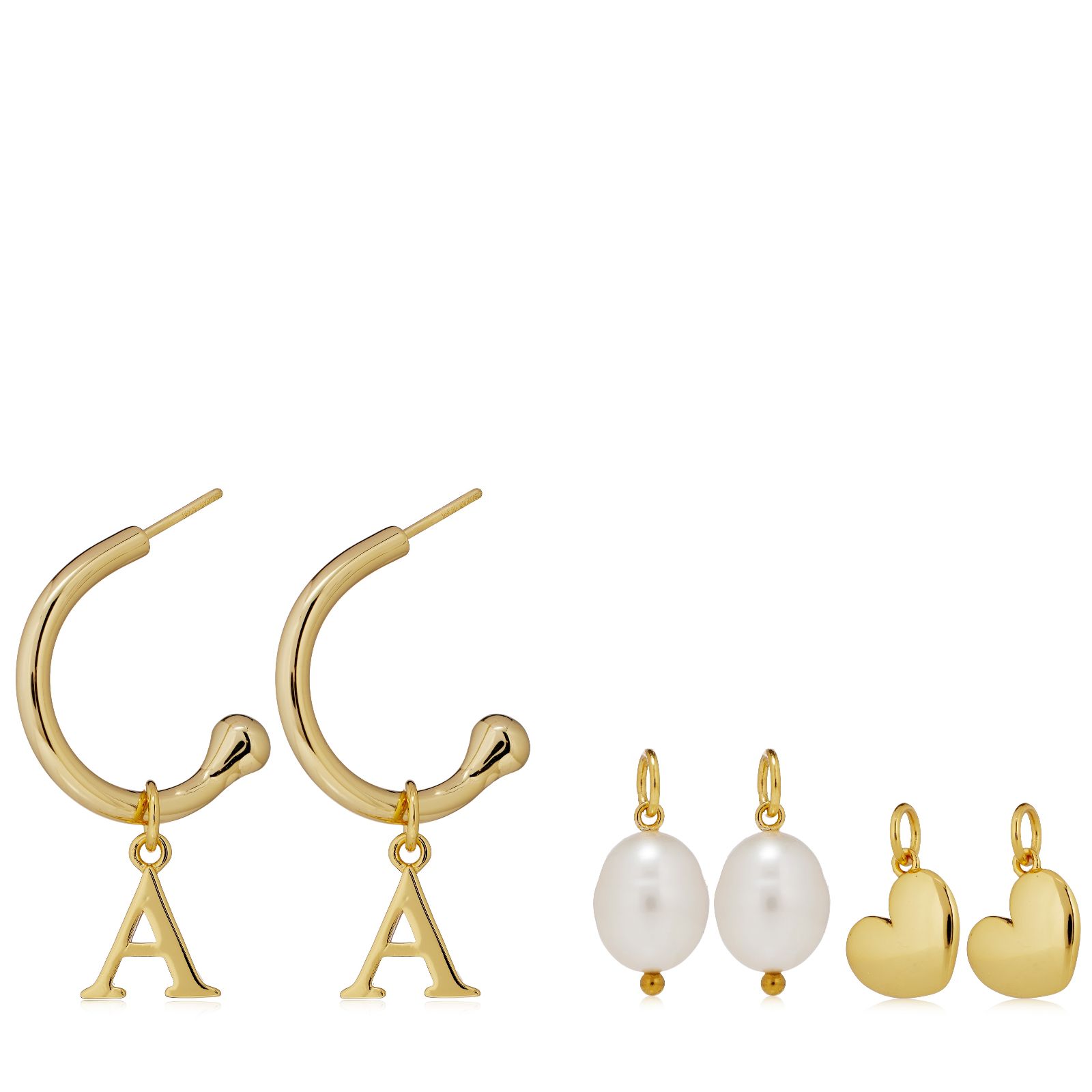 Lara Pearl Interchangeable Hoop Initial Earrings