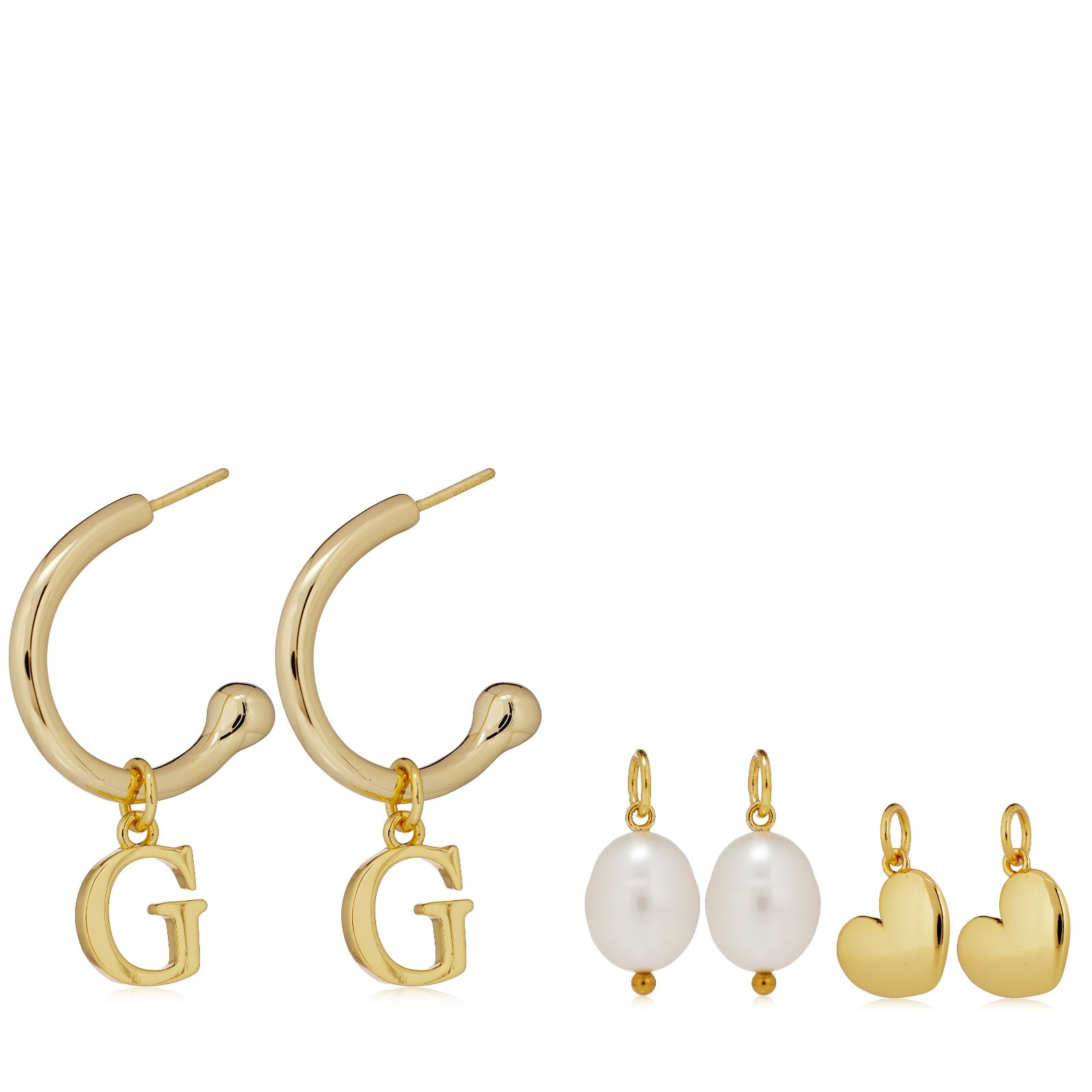 Lara Pearl Interchangeable Hoop Initial Earrings