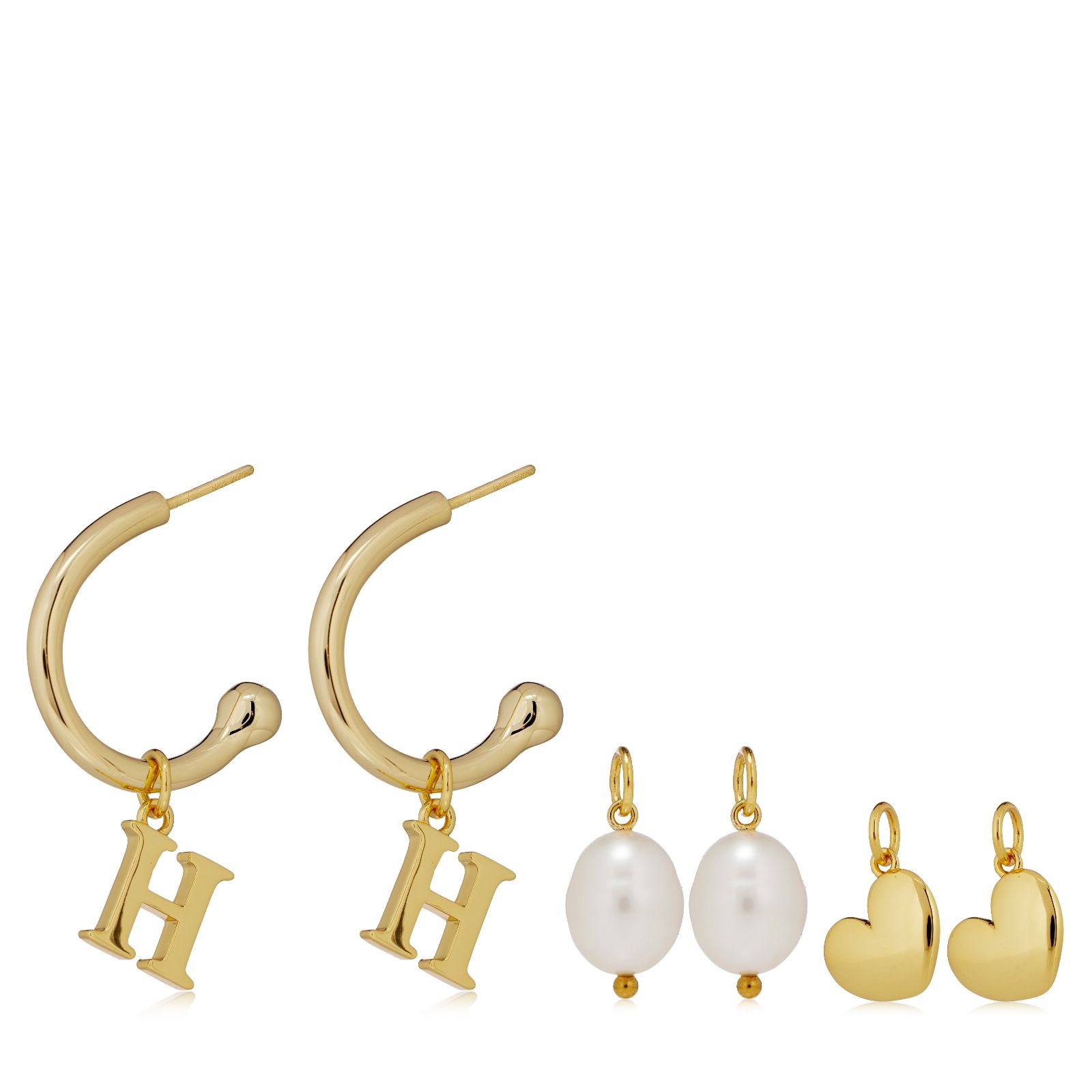 Lara Pearl Interchangeable Hoop Initial Earrings