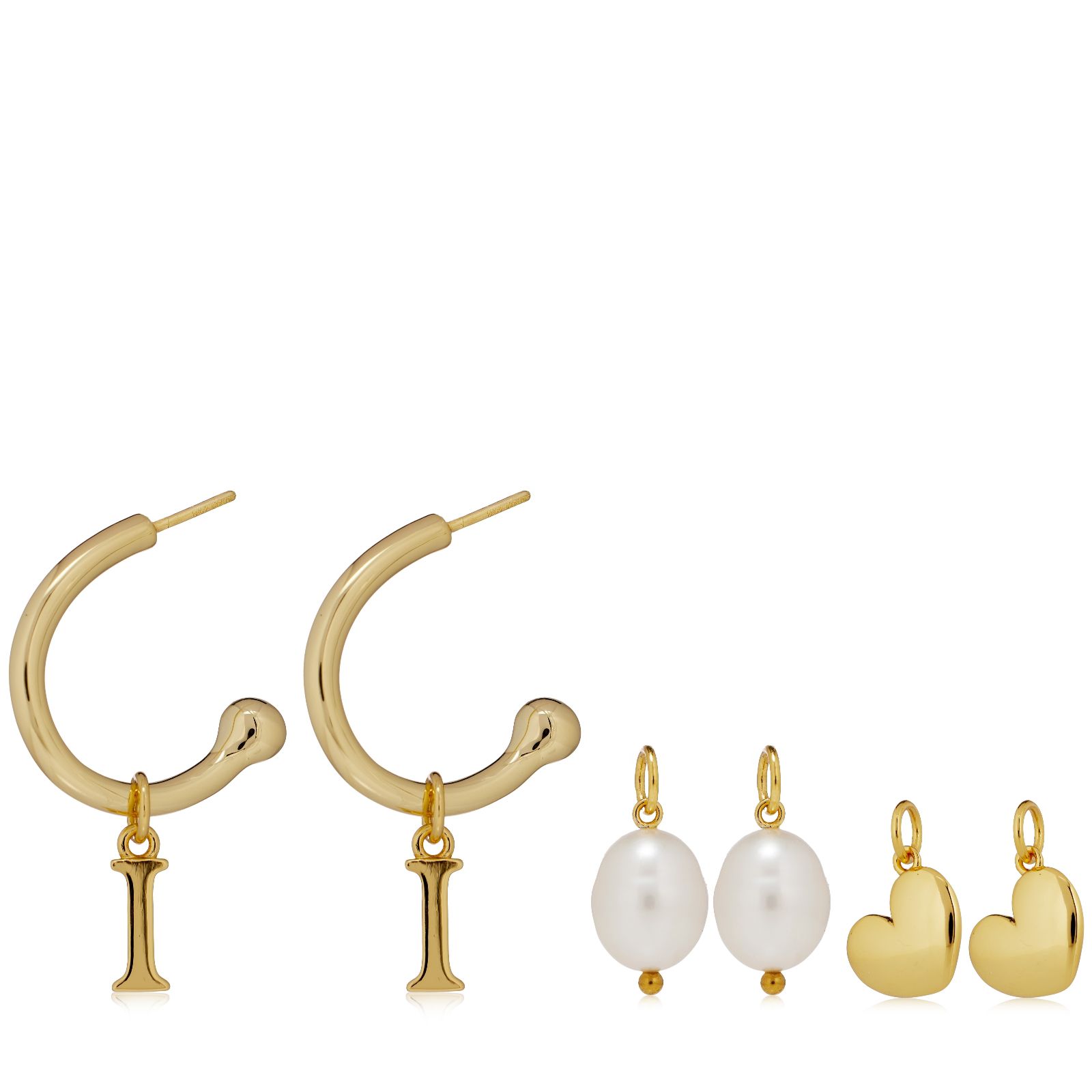 Lara Pearl Interchangeable Hoop Initial Earrings