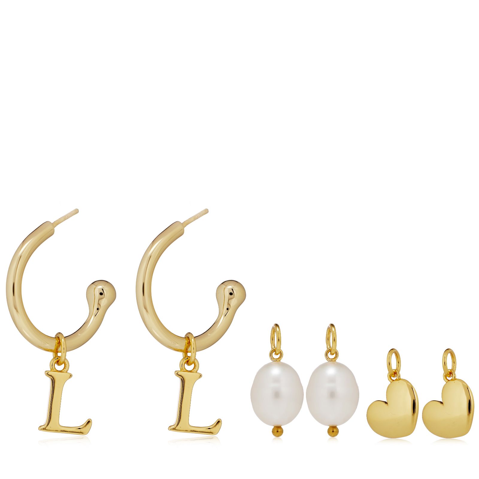 Lara Pearl Interchangeable Hoop Initial Earrings