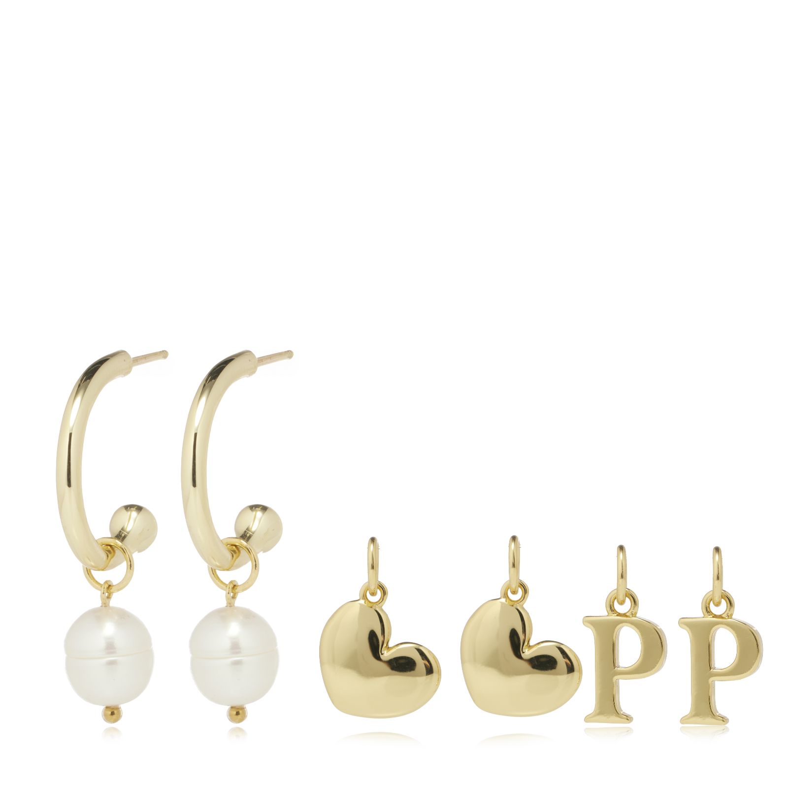 Lara Pearl Interchangeable Hoop Initial Earrings