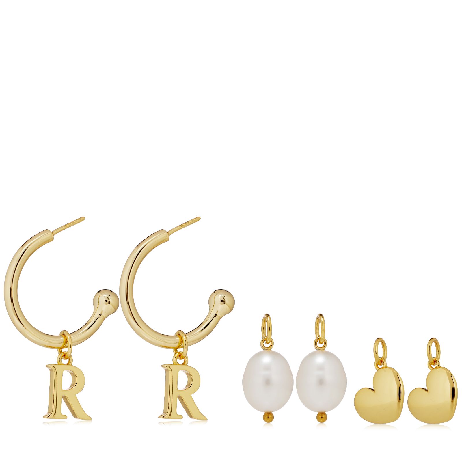 Lara Pearl Interchangeable Hoop Initial Earrings