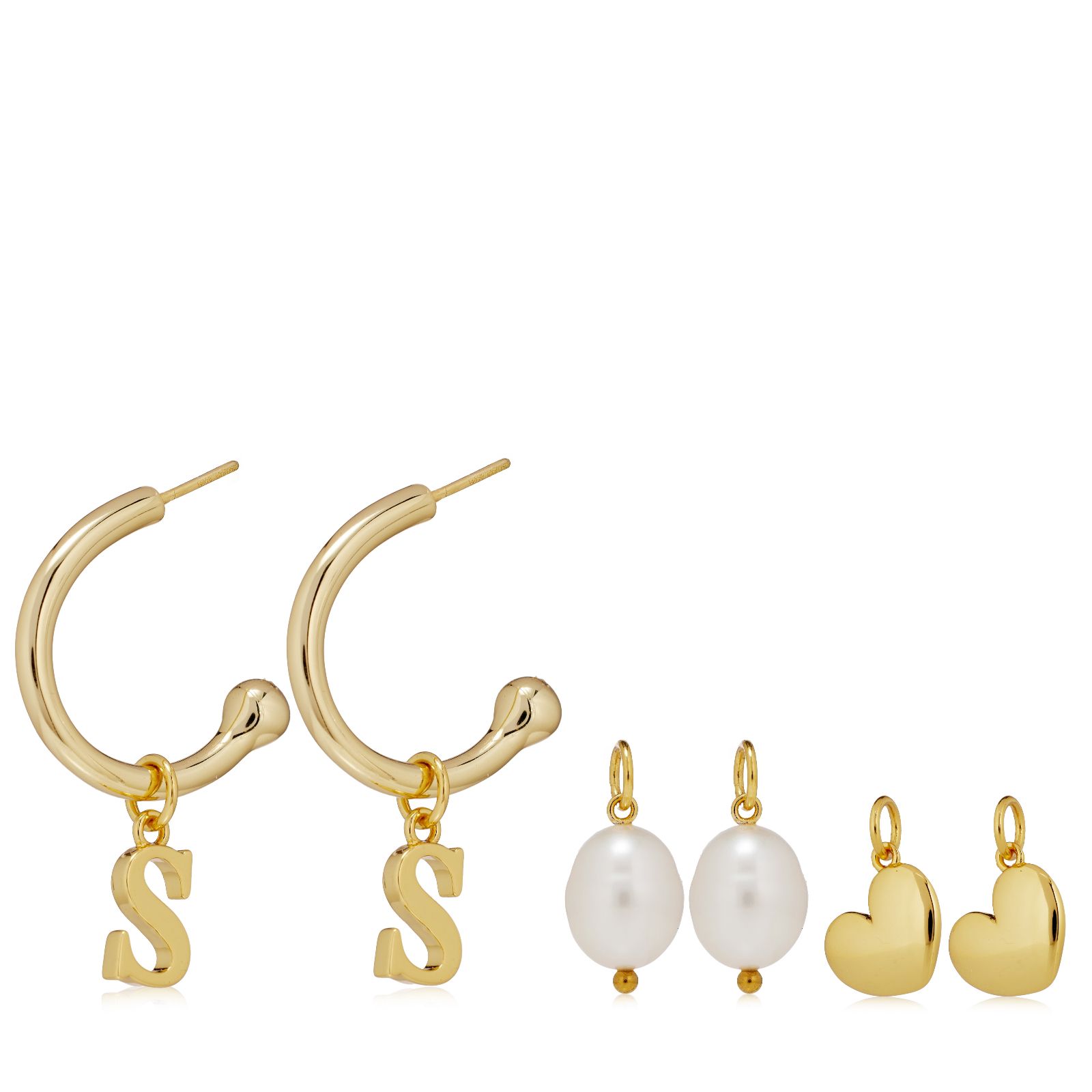 Lara Pearl Interchangeable Hoop Initial Earrings