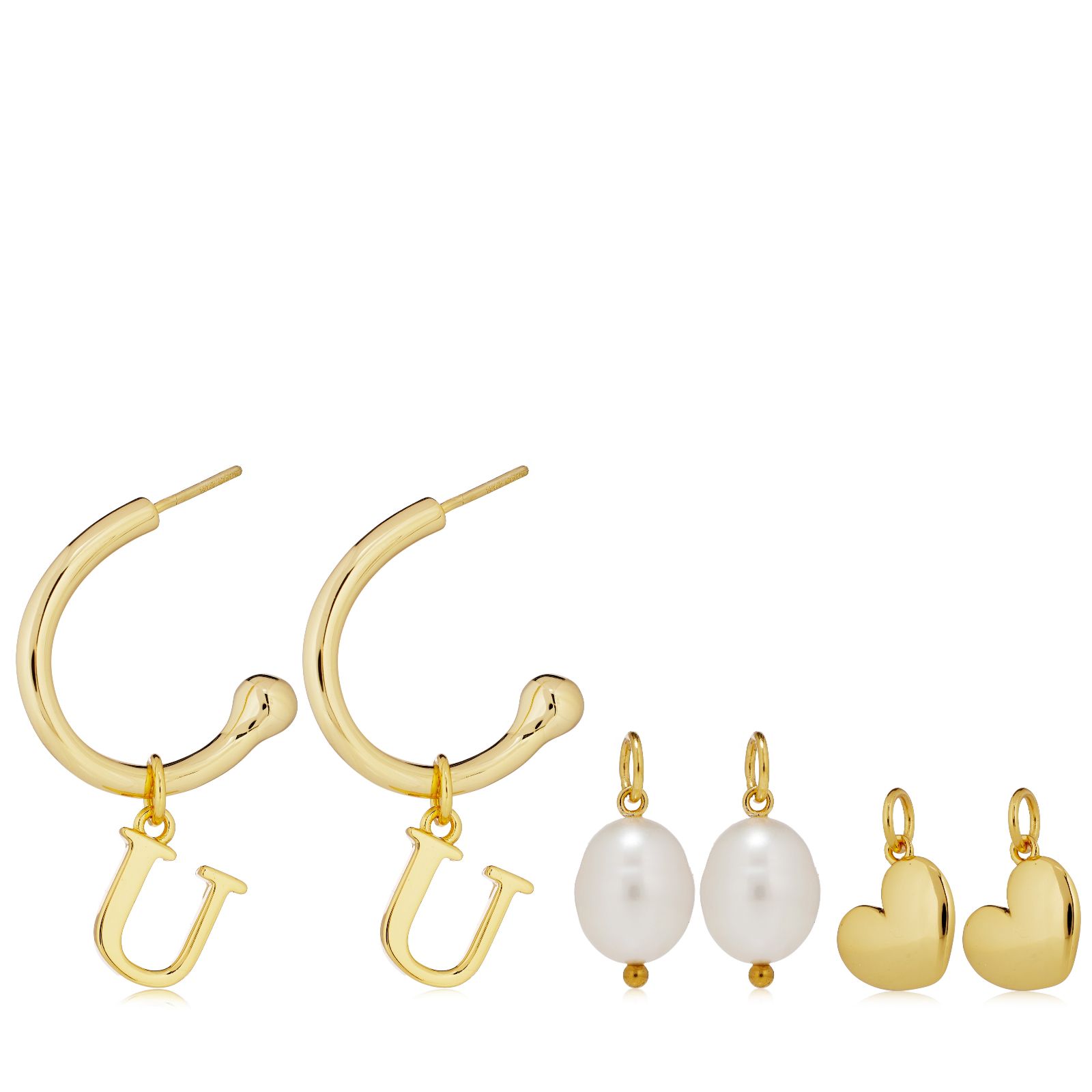 Lara Pearl Interchangeable Hoop Initial Earrings