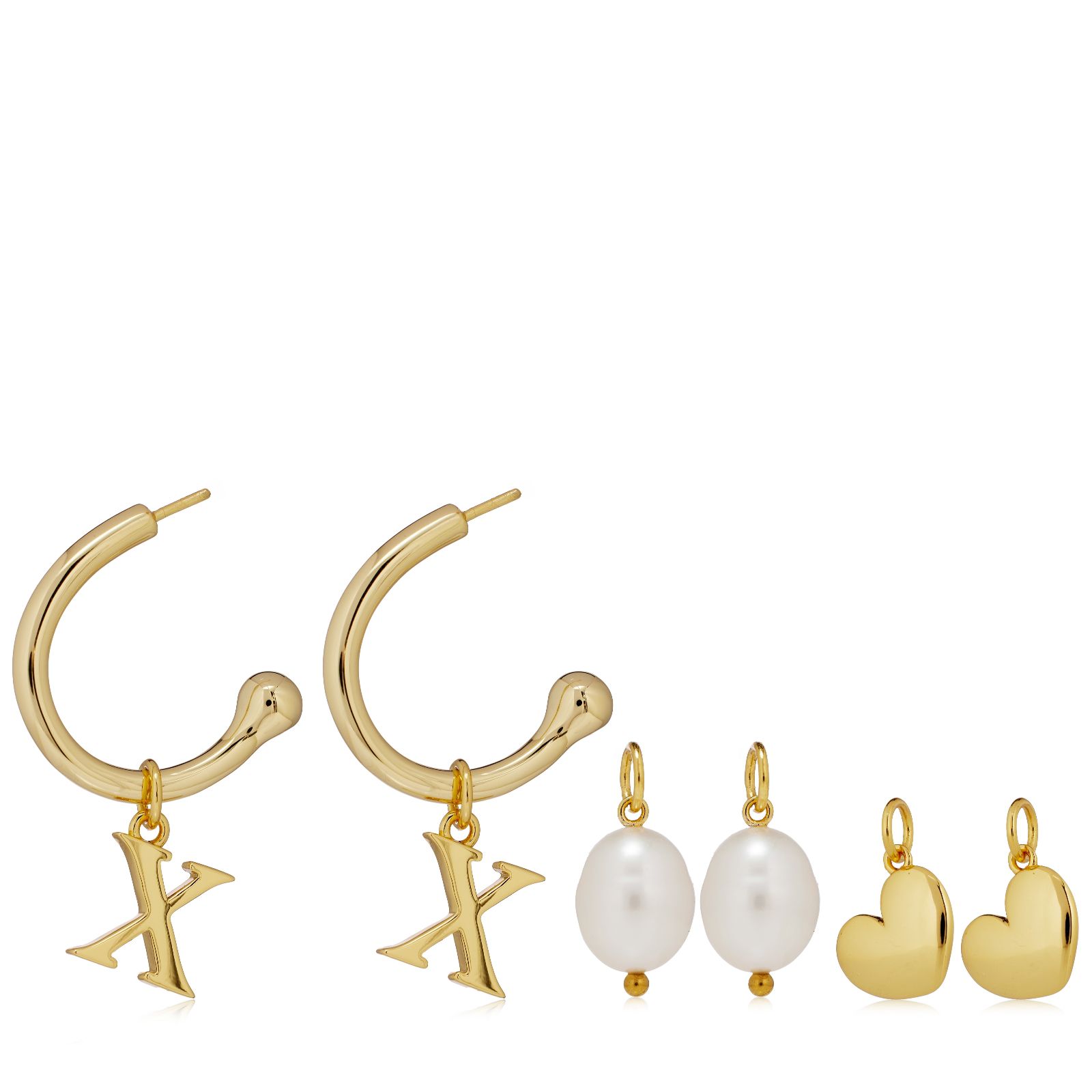 Lara Pearl Interchangeable Hoop Initial Earrings