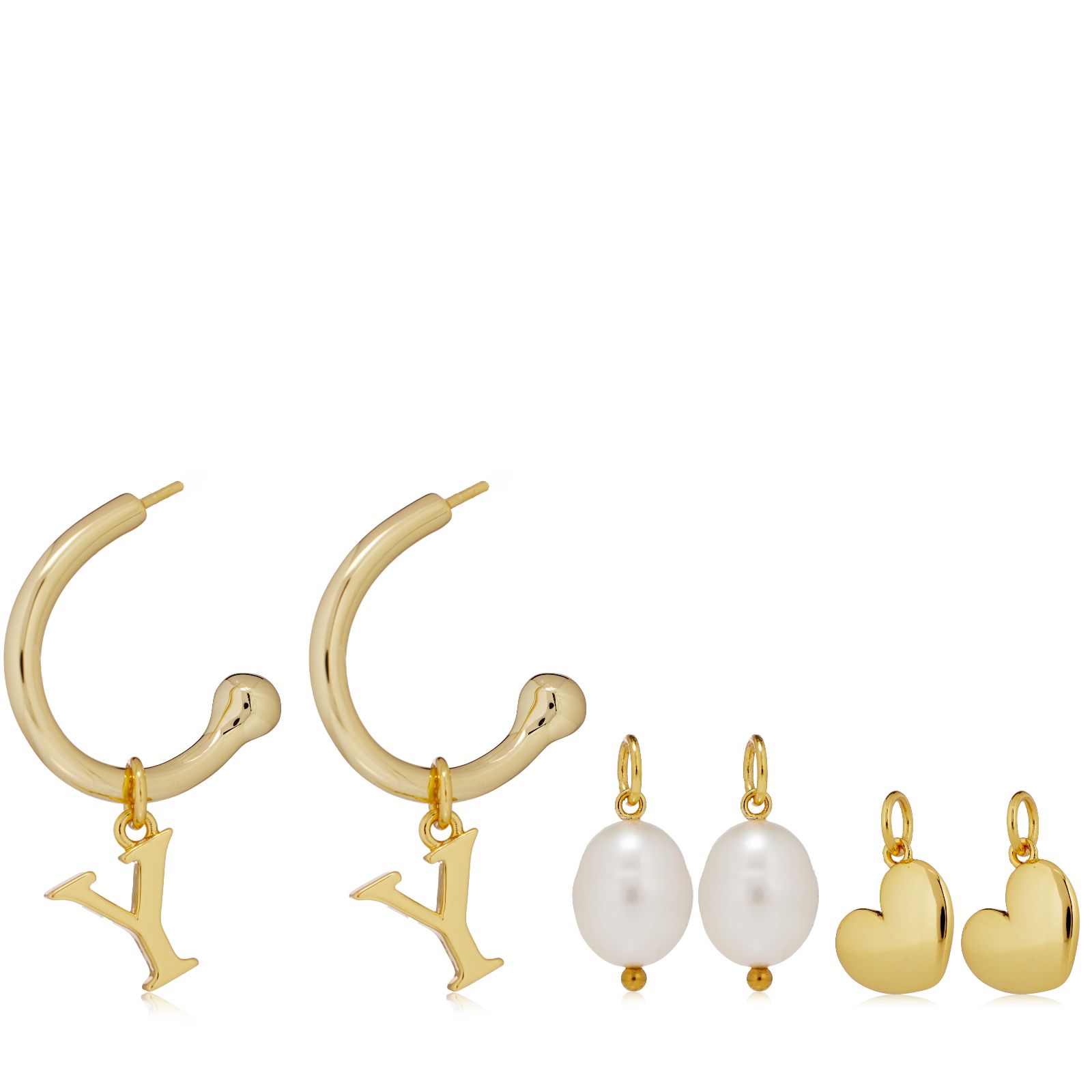 Lara Pearl Interchangeable Hoop Initial Earrings