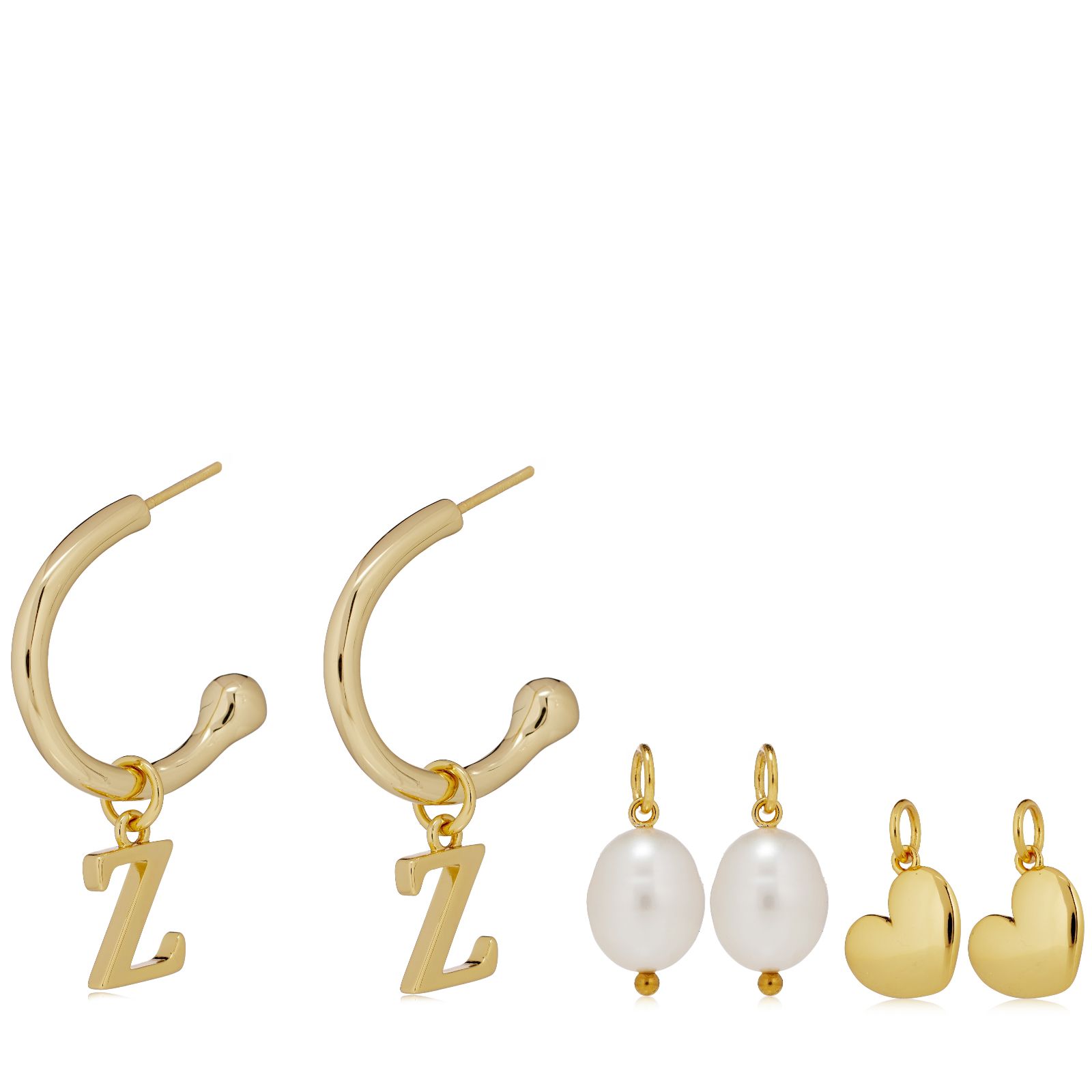 Lara Pearl Interchangeable Hoop Initial Earrings