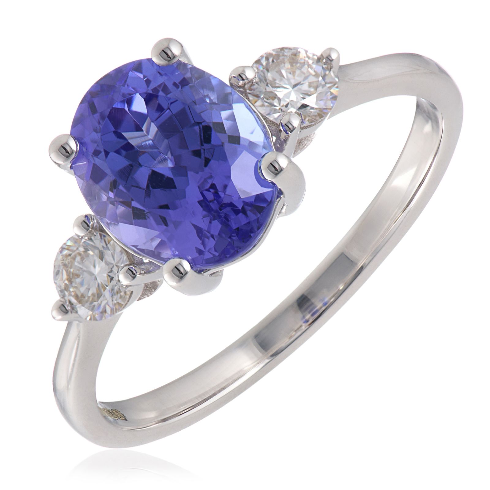Fire Light Lab Grown Diamond and 1.82ct AA Tanzanite Trilogy Ring 9ct Gold