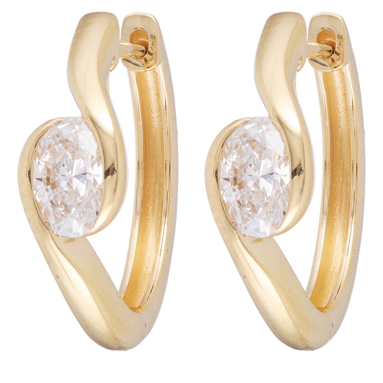 Fire Light 1ct Lab Grown Diamond Oval Cut Swirl Hoop Earrings 18ct Gold Vermeil